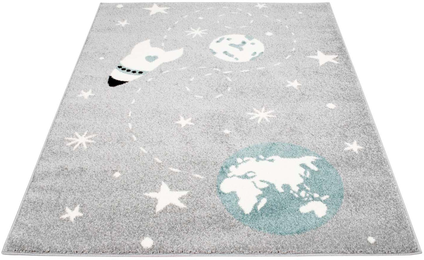Image of Carpet City Kinderteppich »Bubble Kids 1319«, rechteckig, 11 mm Höhe, Spielteppich, Weltall, Rakete, Weicher Flor, Pflegeleicht, Kinderzimmer bei Ackermann Versand Schweiz
