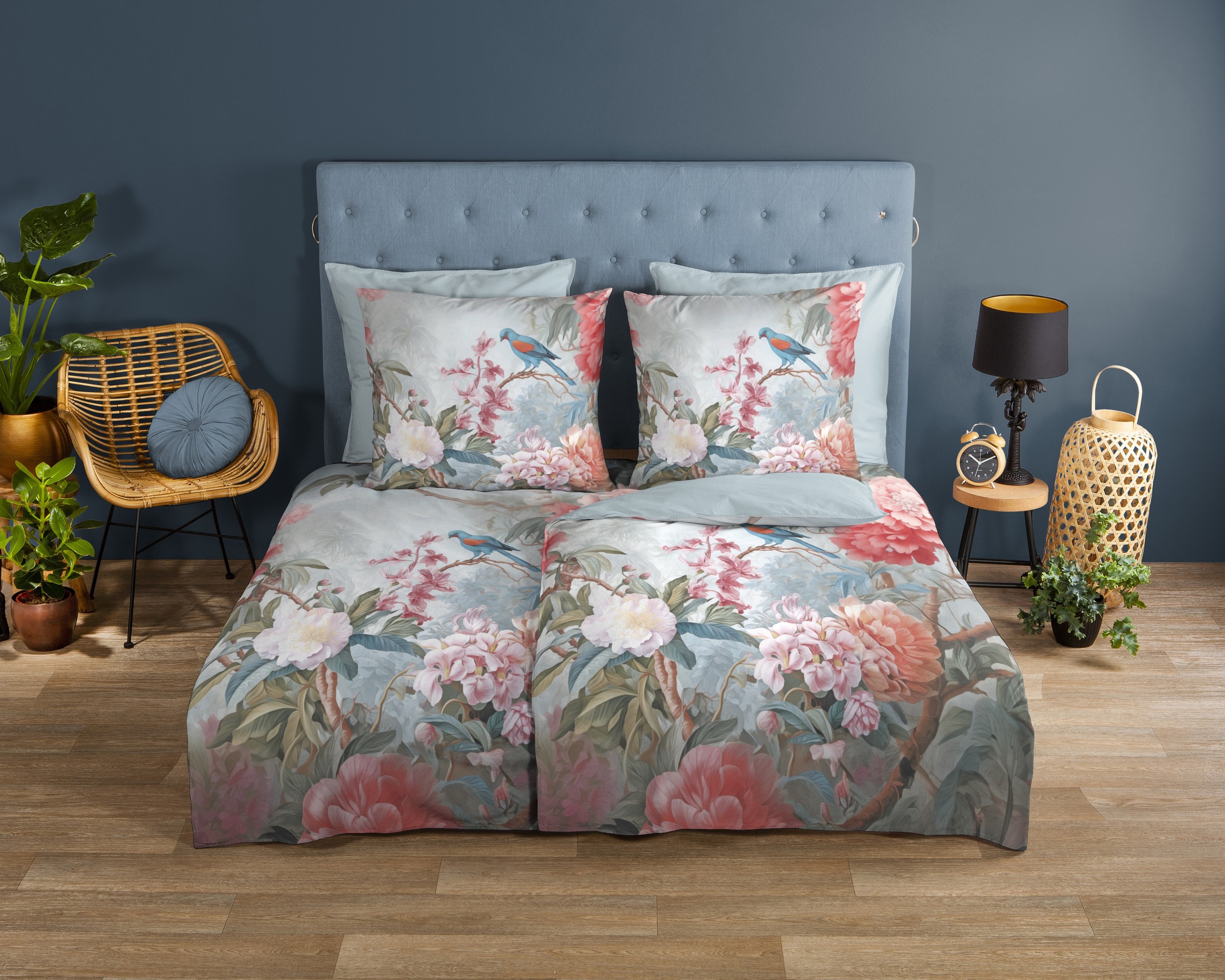 good morning Wendebettwäsche »Birdie«, 100% Baumwolle, Renforcé, Reissverschluss, Wendeoptik, Blumen, Vogel