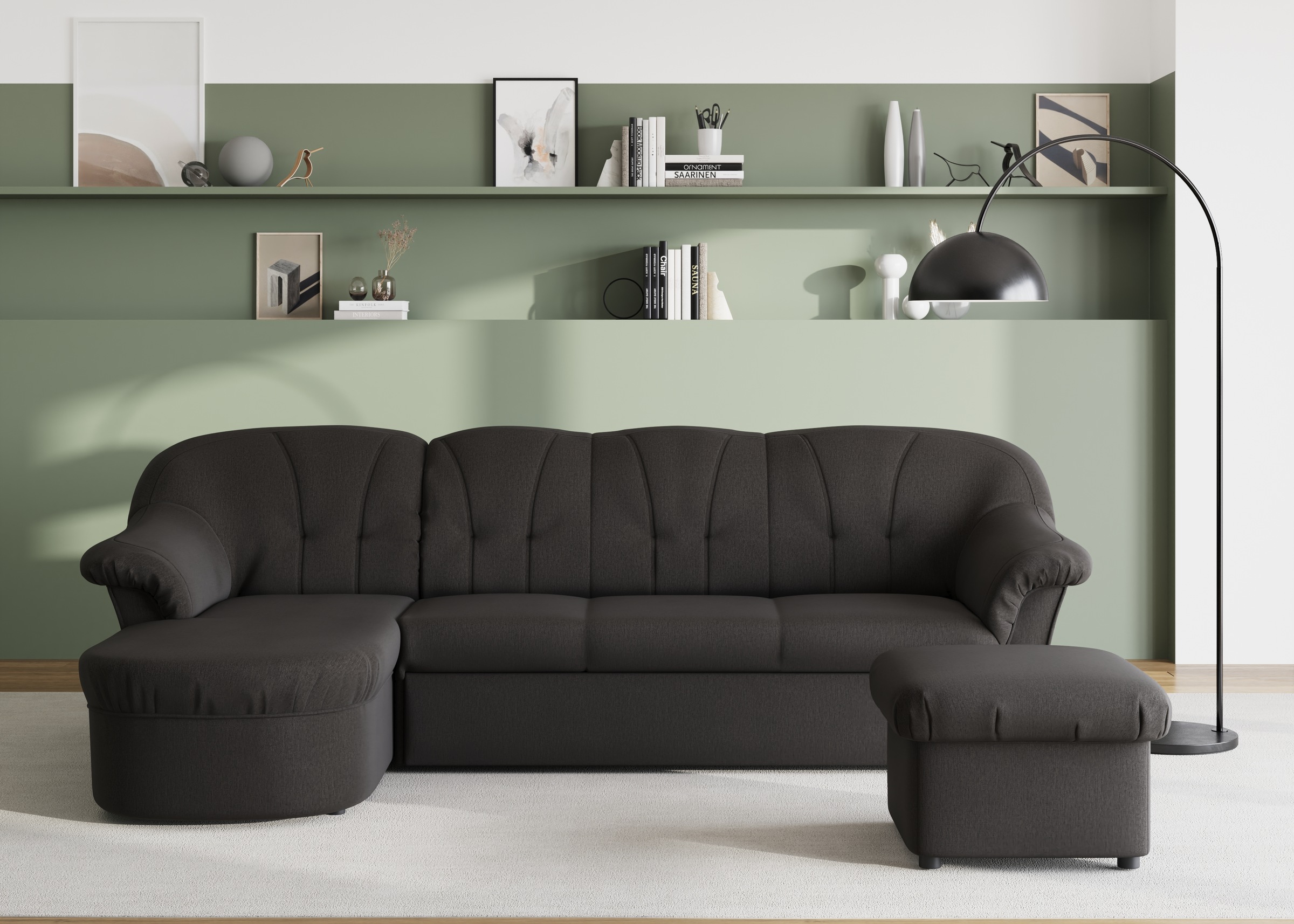 DOMO collection Ecksofa »Pegnitz, elegante Rückensteppung, kompakte Stellmasse 238/141cm, L-Form«, wahlweise mit Bettfunktion