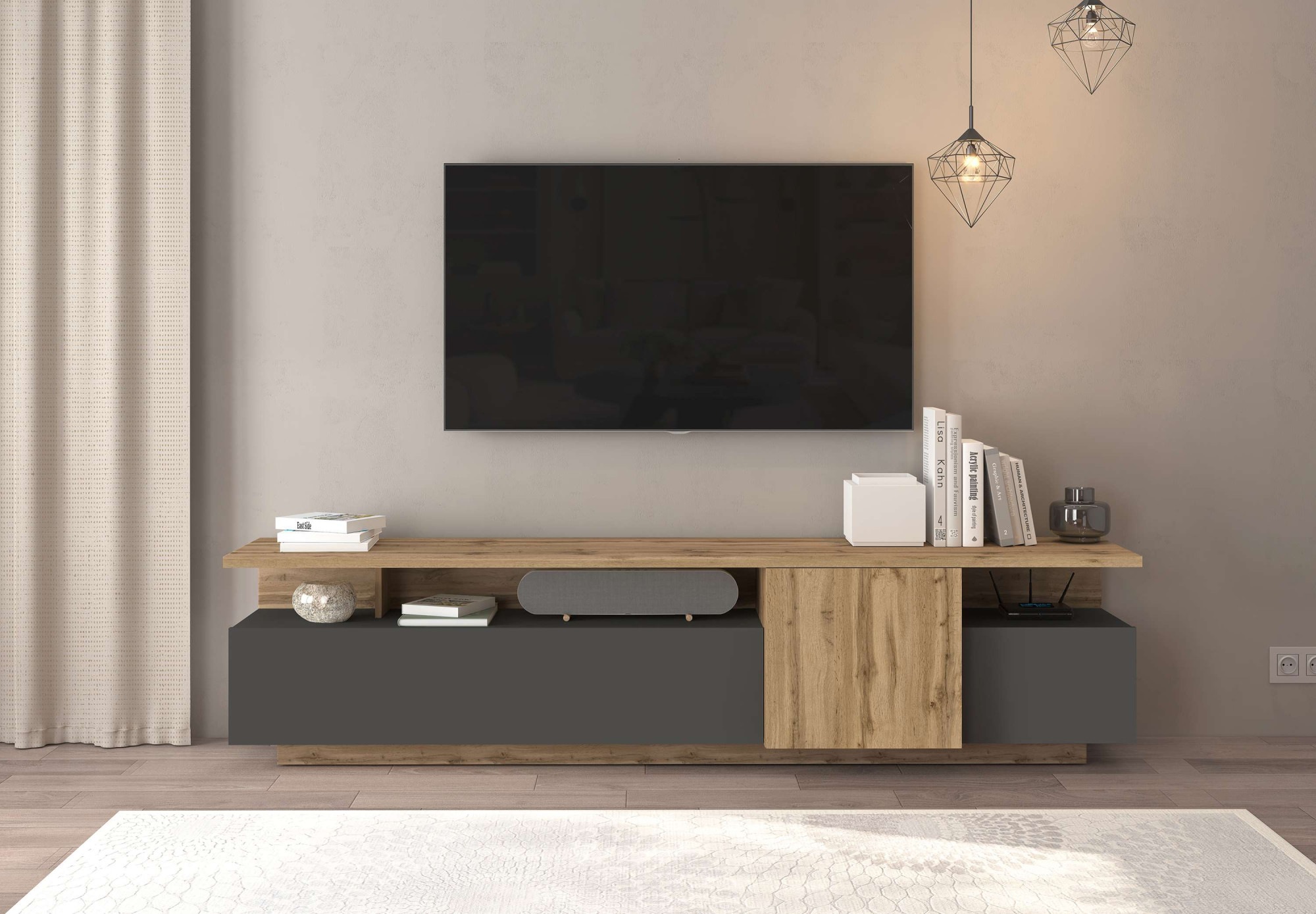 Image of GOODproduct Lowboard "Lowboard ETHOS,Lowboard,TV-Kommode,TV-Möbel,TV-Bank" 1 Stk. tlg. Mit zwei Drehtüren, einer Klapptür und zwei offenen Fächern,B.210 cm