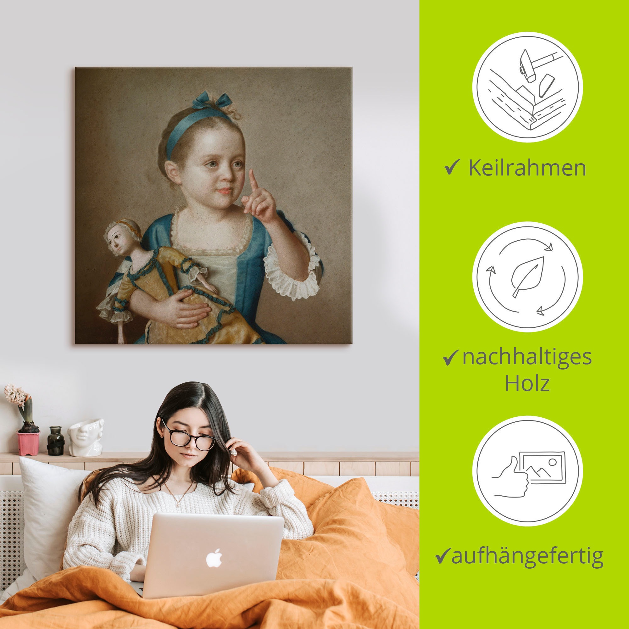 Artland Wandbild »Mädchen mit Puppe.«, Kind, (1 St.), als Leinwandbild, Poster in verschied. Grössen
