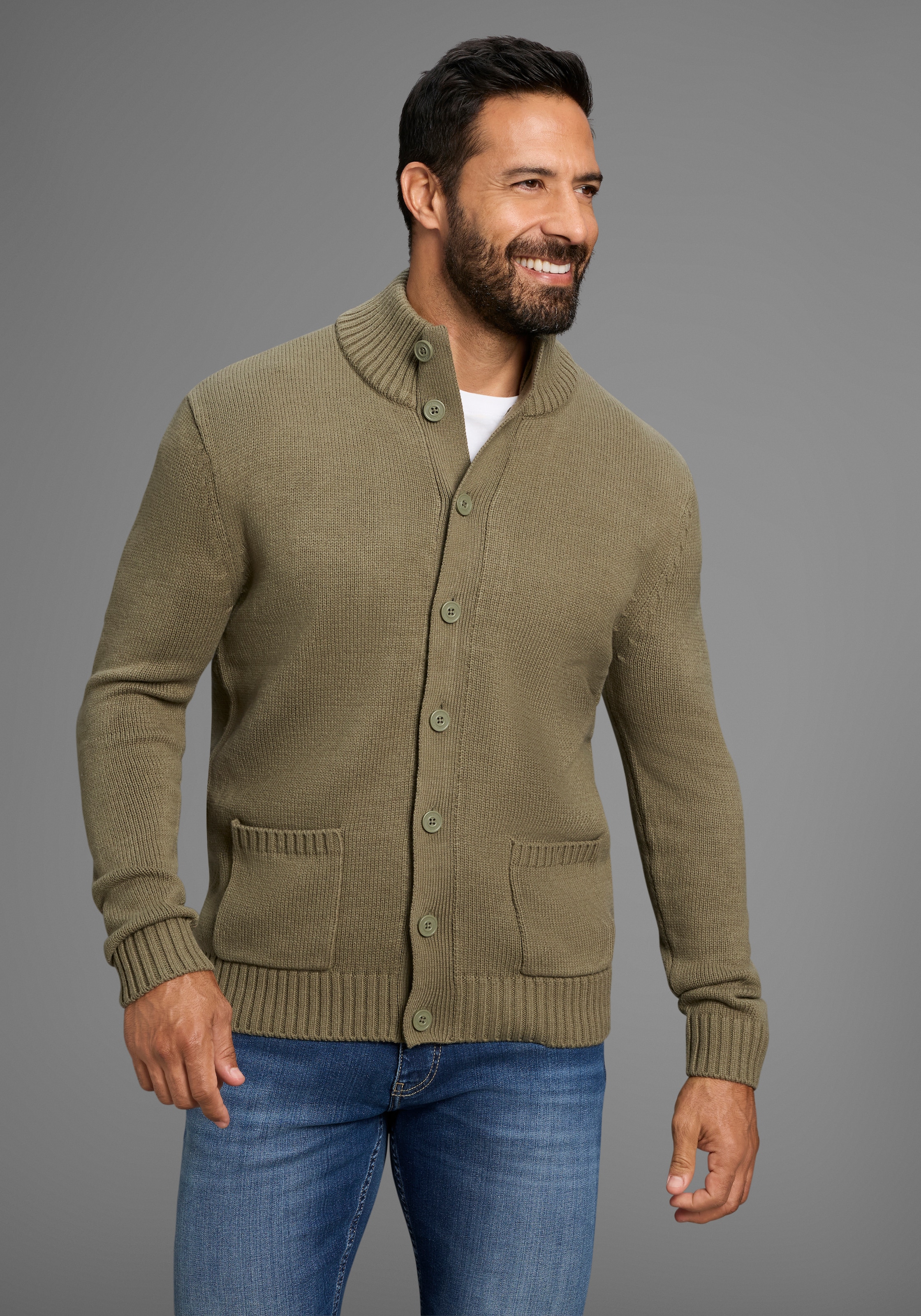 Image of Mans World Strickjacke "Highlight mit Knöpfen& Taschen" mit Stehkragen,weicher Griff, Perfekt für die kältere Jahreszeit