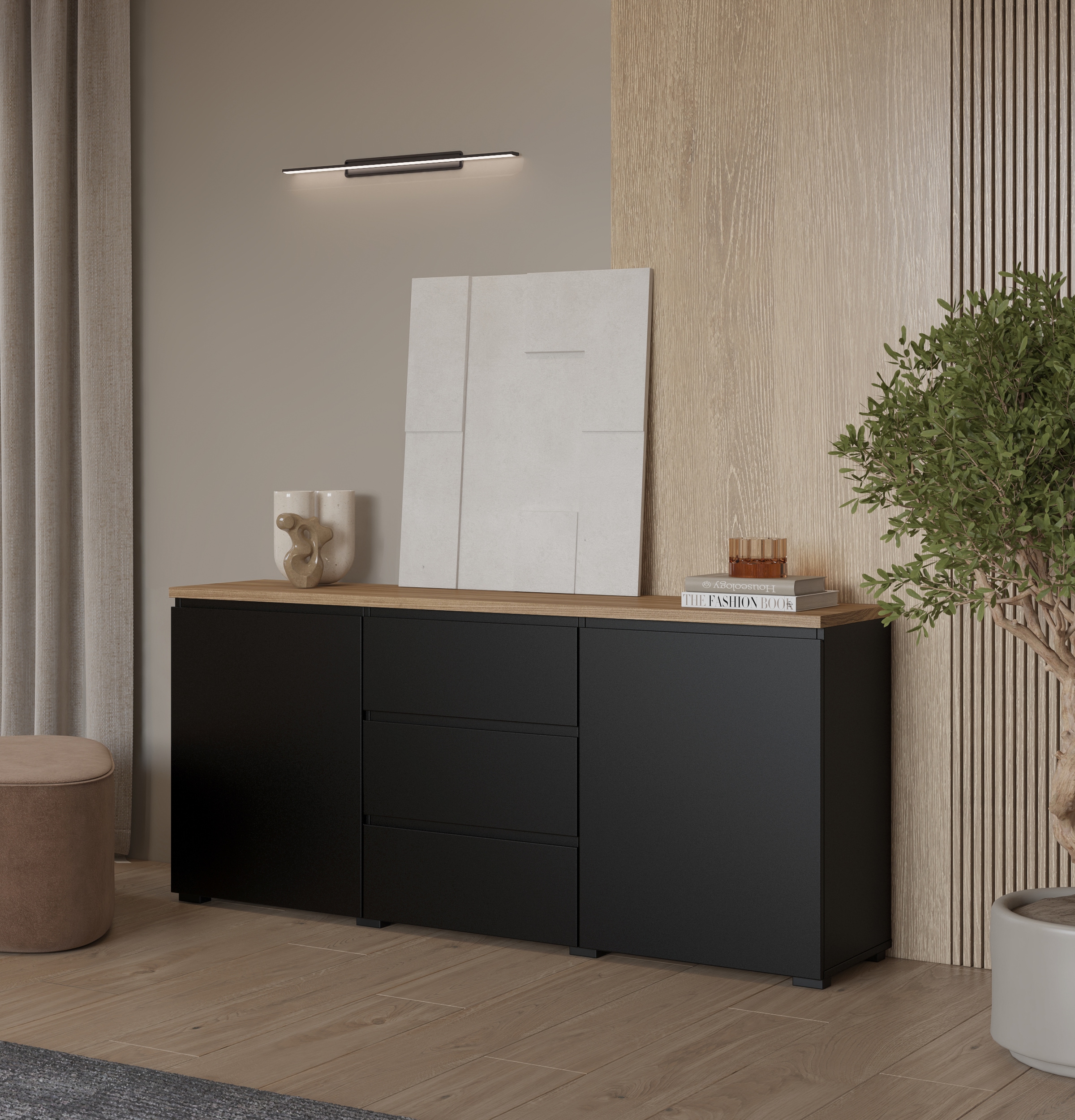 GOODproduct Sideboard »Modo, Breite 150 cm, moderne grifflose Kommode 2Türen/3 SK« Schubladenkommode mit viel Stauraum, Einlegeböden verstellbar