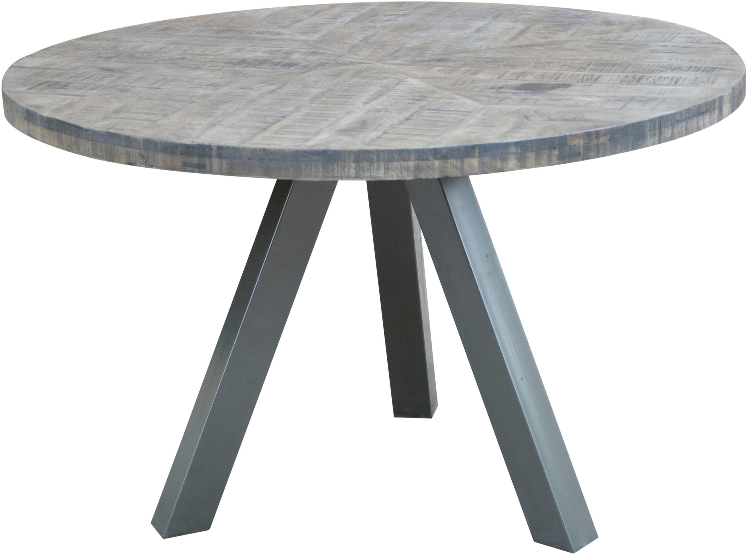 SIT Table de salle à manger »Hanoi rund aus Mangoholz 120 cm Massivholz Vintage Industrial« piètement tripode gris gunmetal avec plateau de table rustique