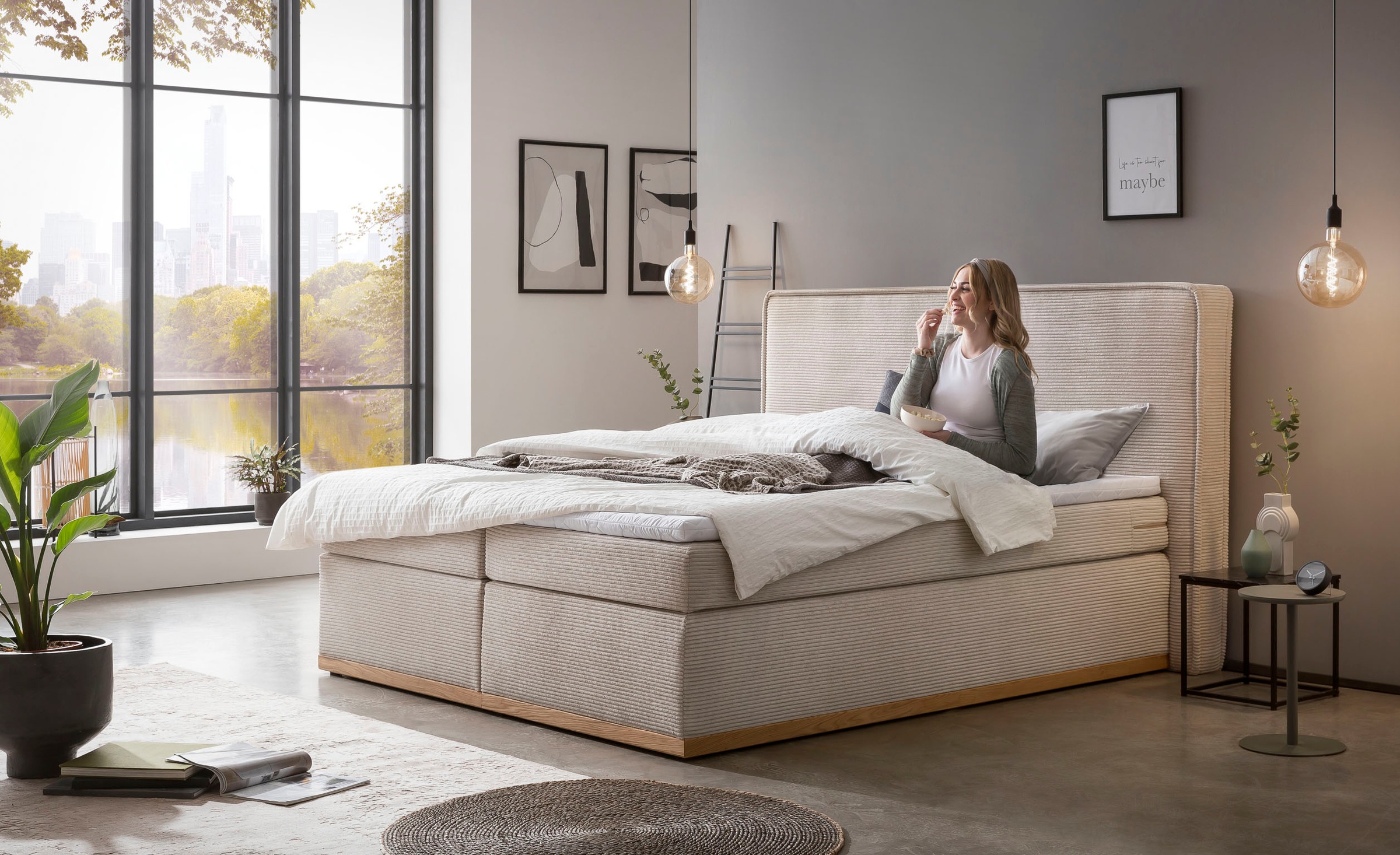 Home affaire Boxspringbett »SHERWOOD Hotelbett, Polsterbett«, Hochwertiger Cord,weiche Velours-Struktur, mit Topper, Eiche