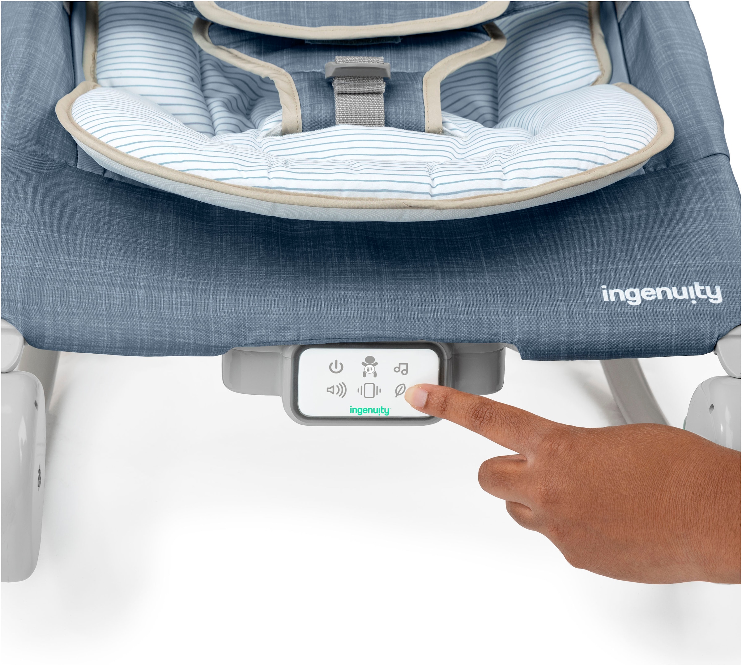 ingenuity Babywippe »Happy Belly™ Rock-to-Bounce Massage Seat - Chambray« bis 9 kg mit Melodien und Geräuschen