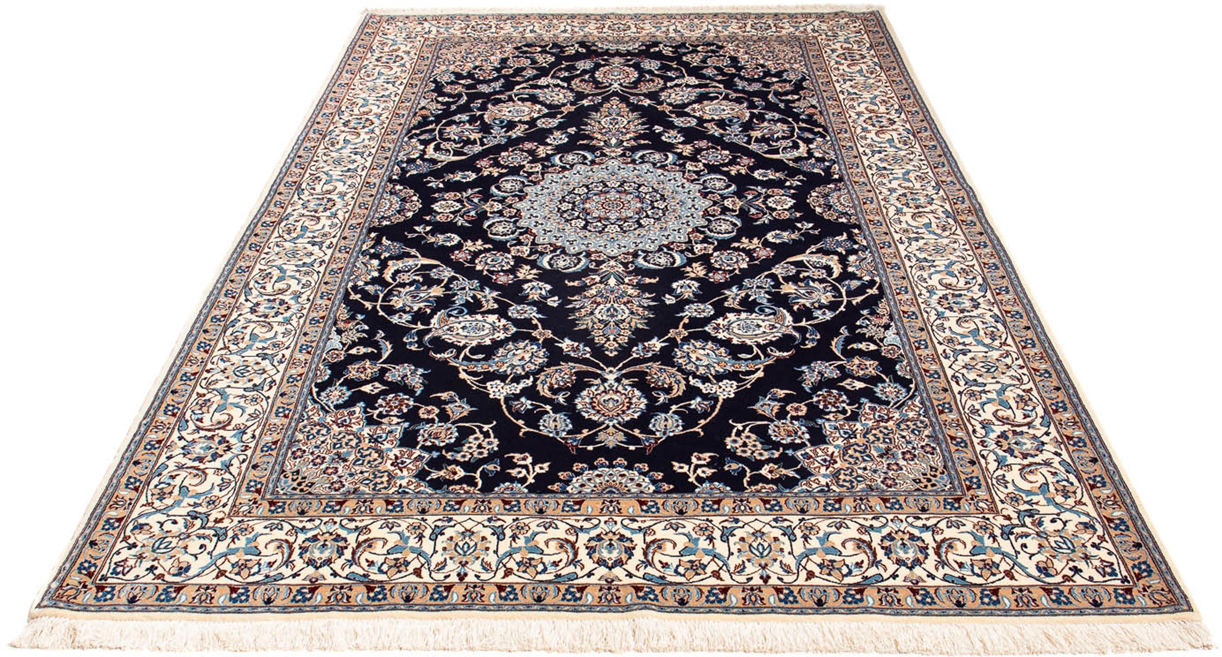 Image of morgenland Orientteppich »Perser - Nain - Premium - 242 x 155 cm - dunkelblau«, rechteckig, 6 mm Höhe, Wohnzimmer, Handgeknüpft, Einzelstück mit Zertifikat bei Ackermann Versand Schweiz