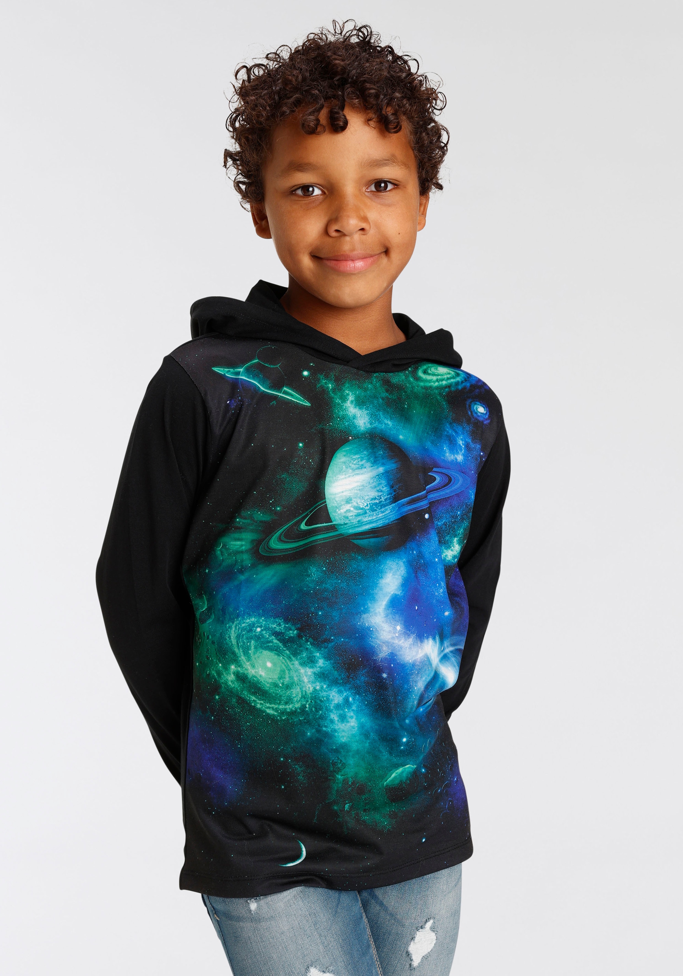 Image of KIDSWORLD Kapuzenshirt "UNIVERSUM -Fotoprint" Langarm, Basic-Passform, mit trendigem Druck, aus Jerseystoff