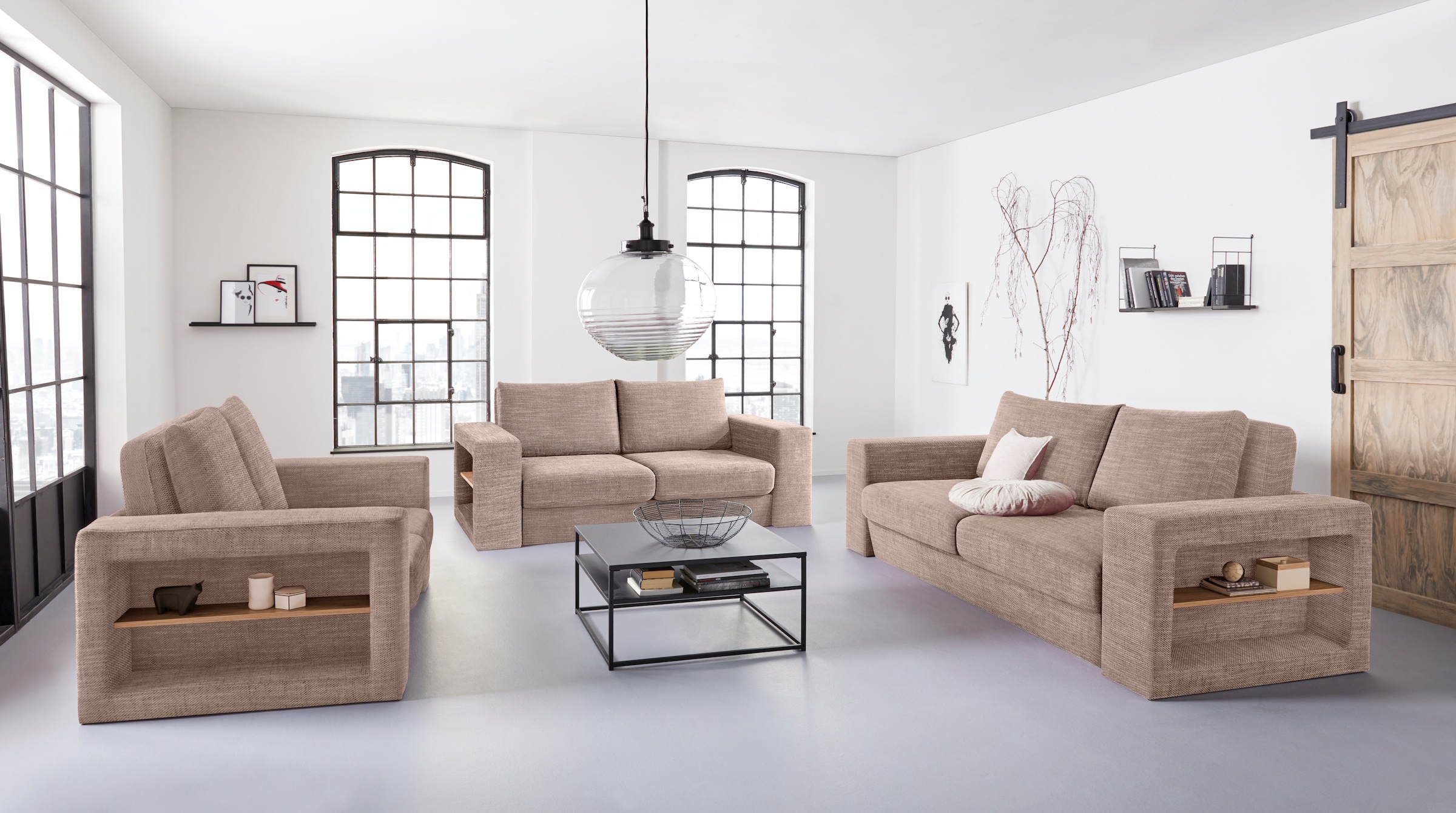 LOOKS by Wolfgang Joop 4-Sitzer »Looksvb«, Verwandlungssofa: aus Sofa wird Sofa mit 2 Hockern, mit Regalfunktion