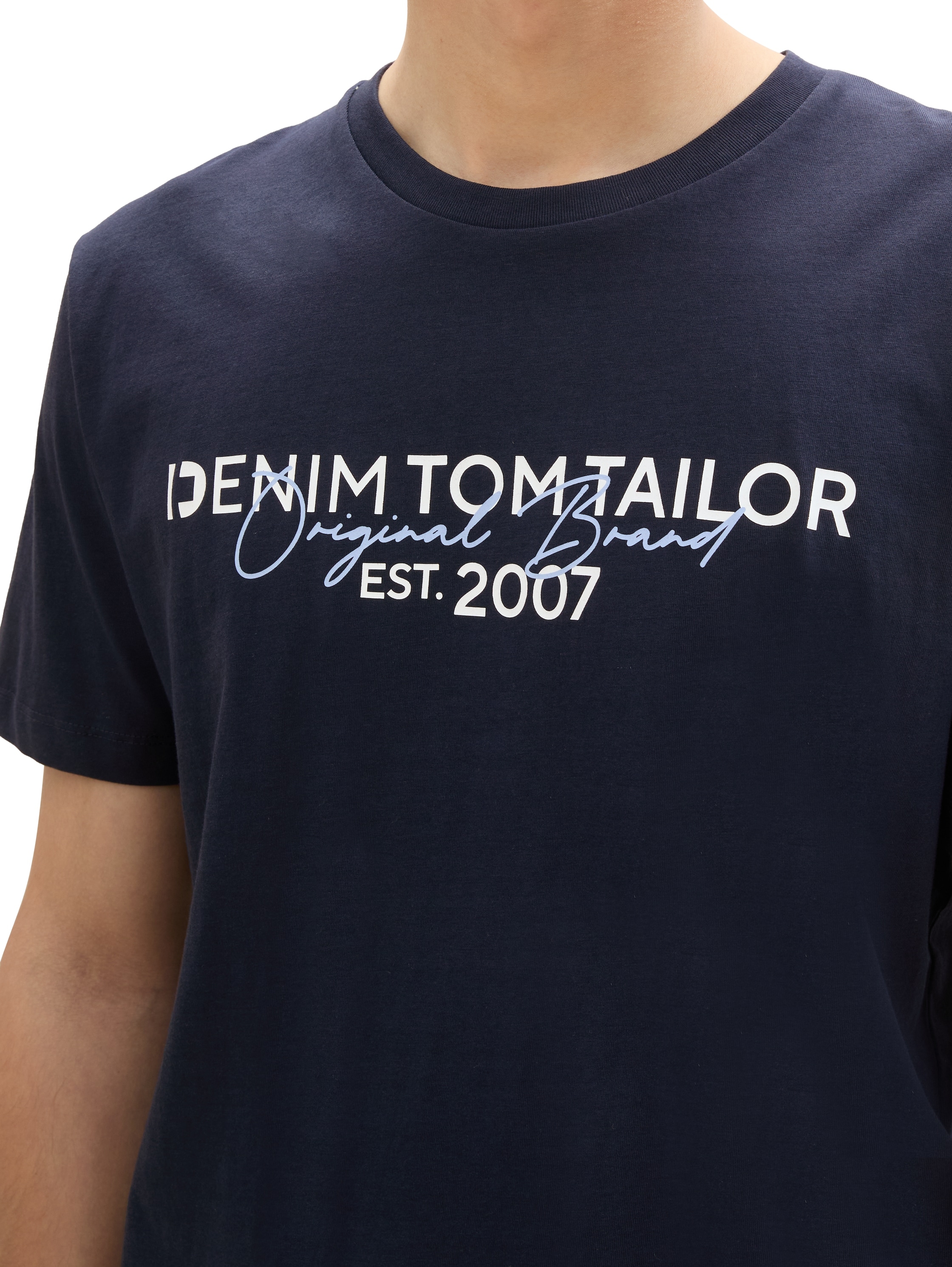 TOM TAILOR Denim Shirt à col rond avec différents imprimés logo