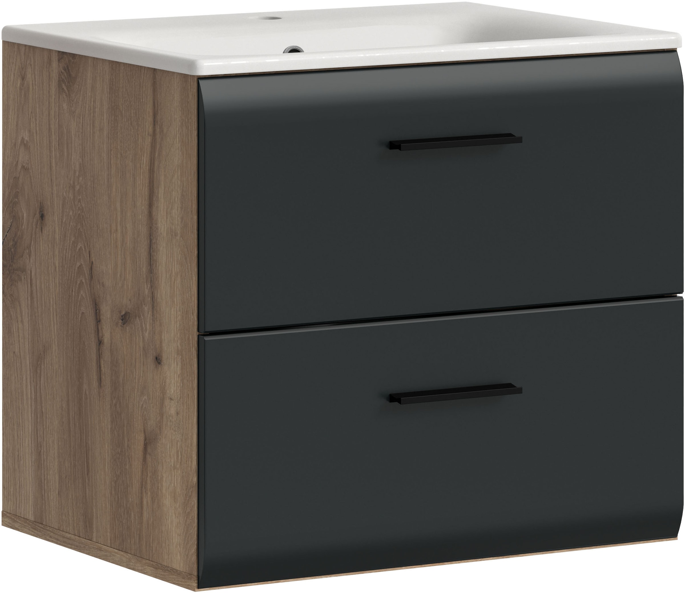 Image of welltime Waschbeckenunterschrank 2 Stk. tlg. Florenz, Waschtisch inkl. Waschbecken, Nox Oak, 2 Schubladen