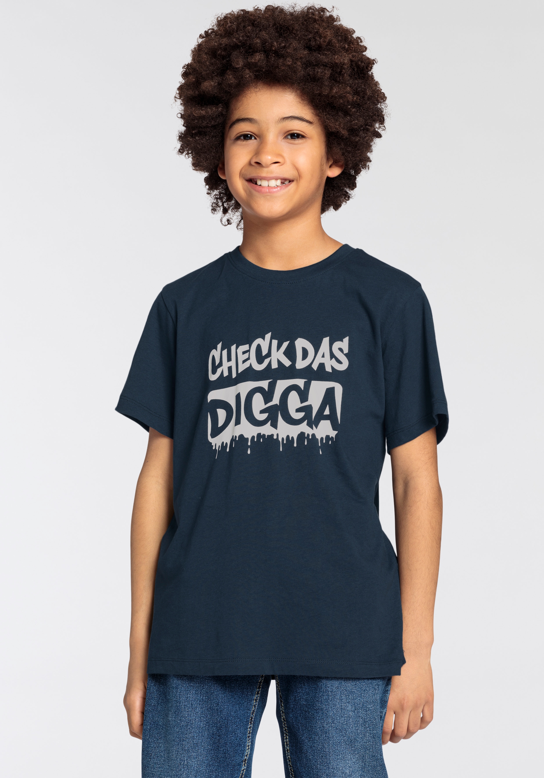 Image of KIDSWORLD T-Shirt "Sprücheshirt: CHECK DAS DIGGA" Kurzarm, Basic-Passform, bedruckt, Rundhalsausschnitt
