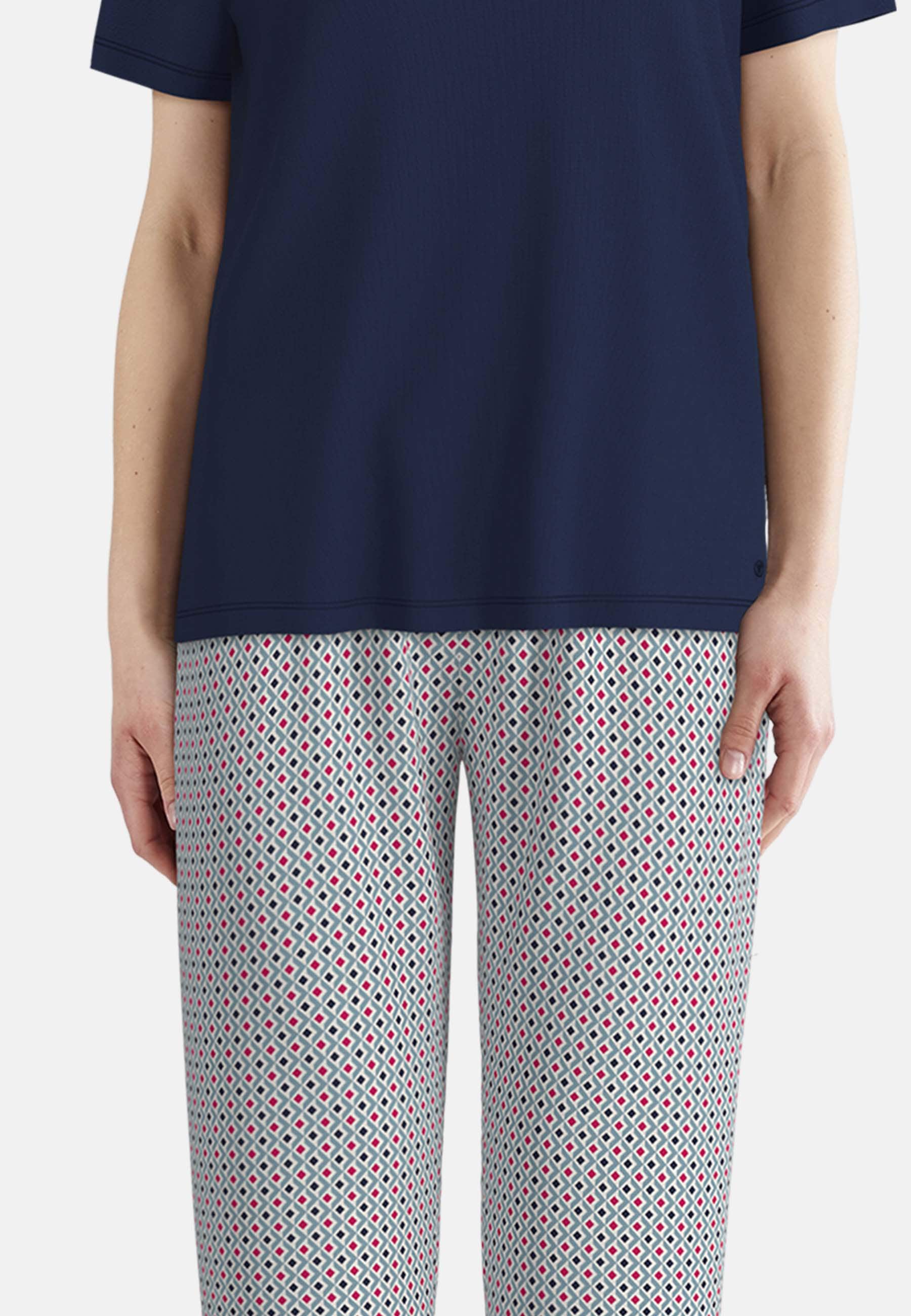 TOM TAILOR Pyjama Kurzarm, mit Muster, V-Ausschnitt, Baumwollmix