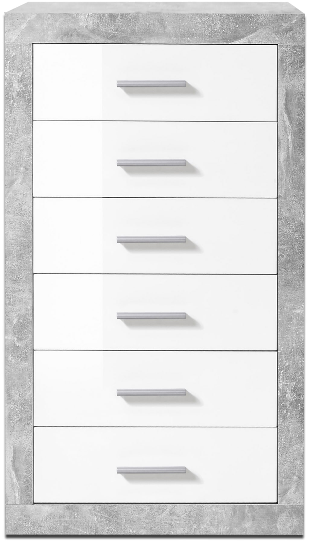 HBZ Sideboard »Stone weiss Hochglanz, Schrank mit Schubkästen BxHxT 66x102x37 cm«, (1 St.), Beton Dekor und weiss Hochglanz, Schrank mit 6 Schubkästen