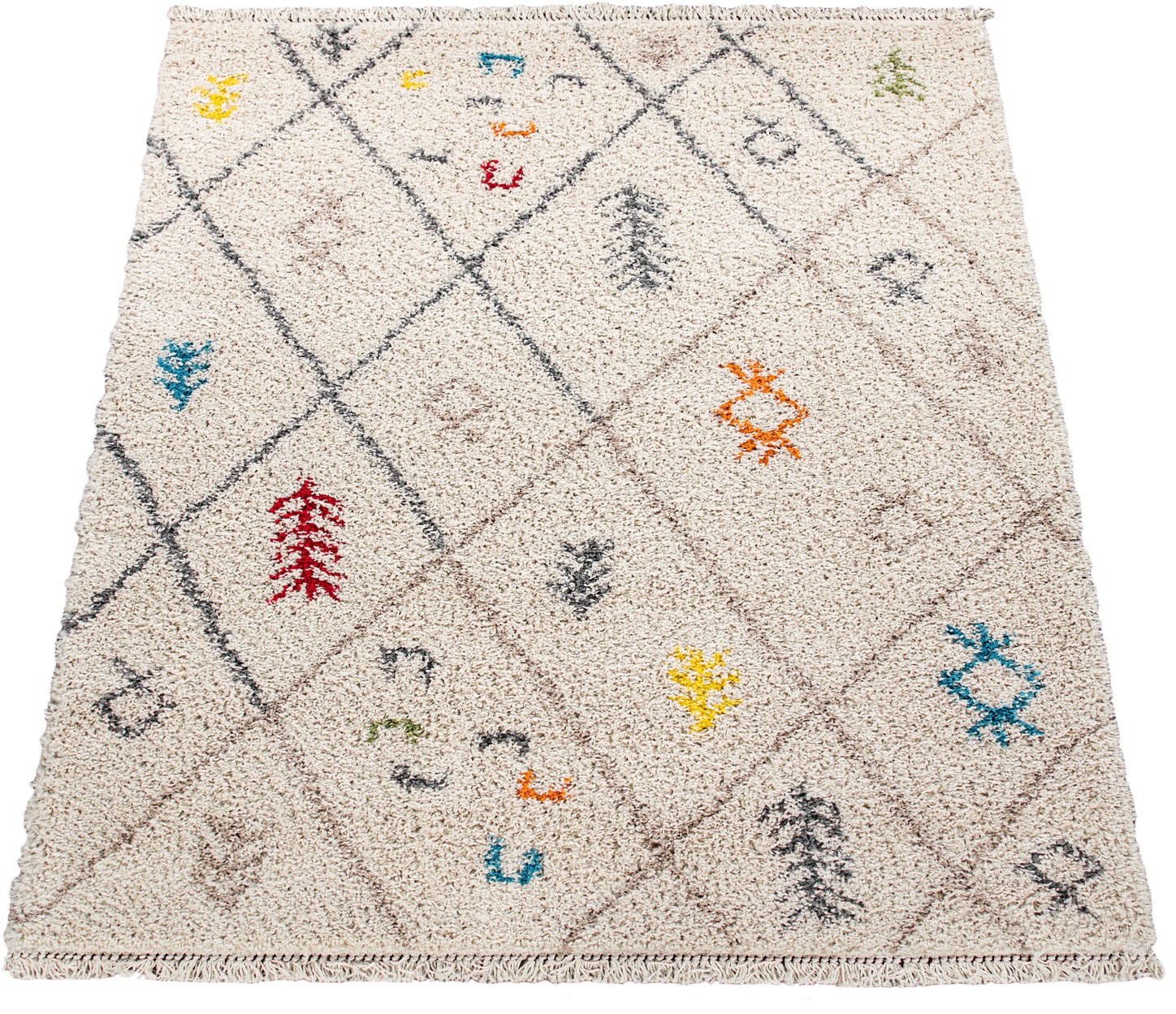Image of Paco Home Hochflor-Teppich »Wooly 285«, rechteckig, 35 mm Höhe, Berber Design, Rauten Motiv, weich & kuschelig, mit Fransen, ideal im Wohnzimmer & Schlafzimmer bei Ackermann Versand Schweiz