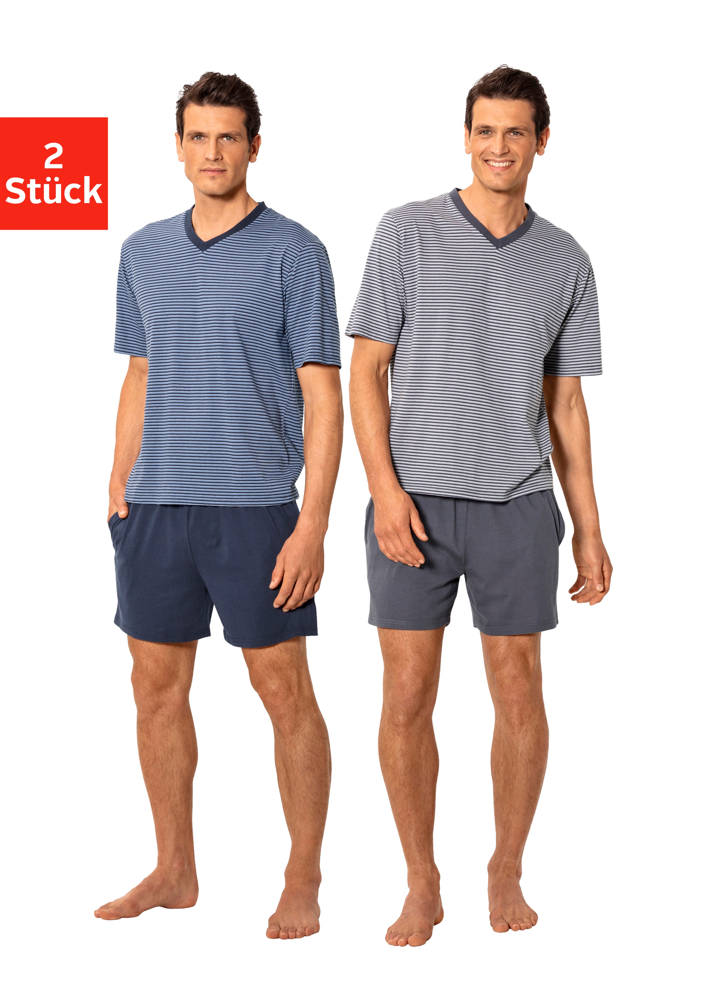 Image of le jogger Pyjama Packung, 2 Stück, 4 Schlafanzug mit garngefärbtem Streifen
