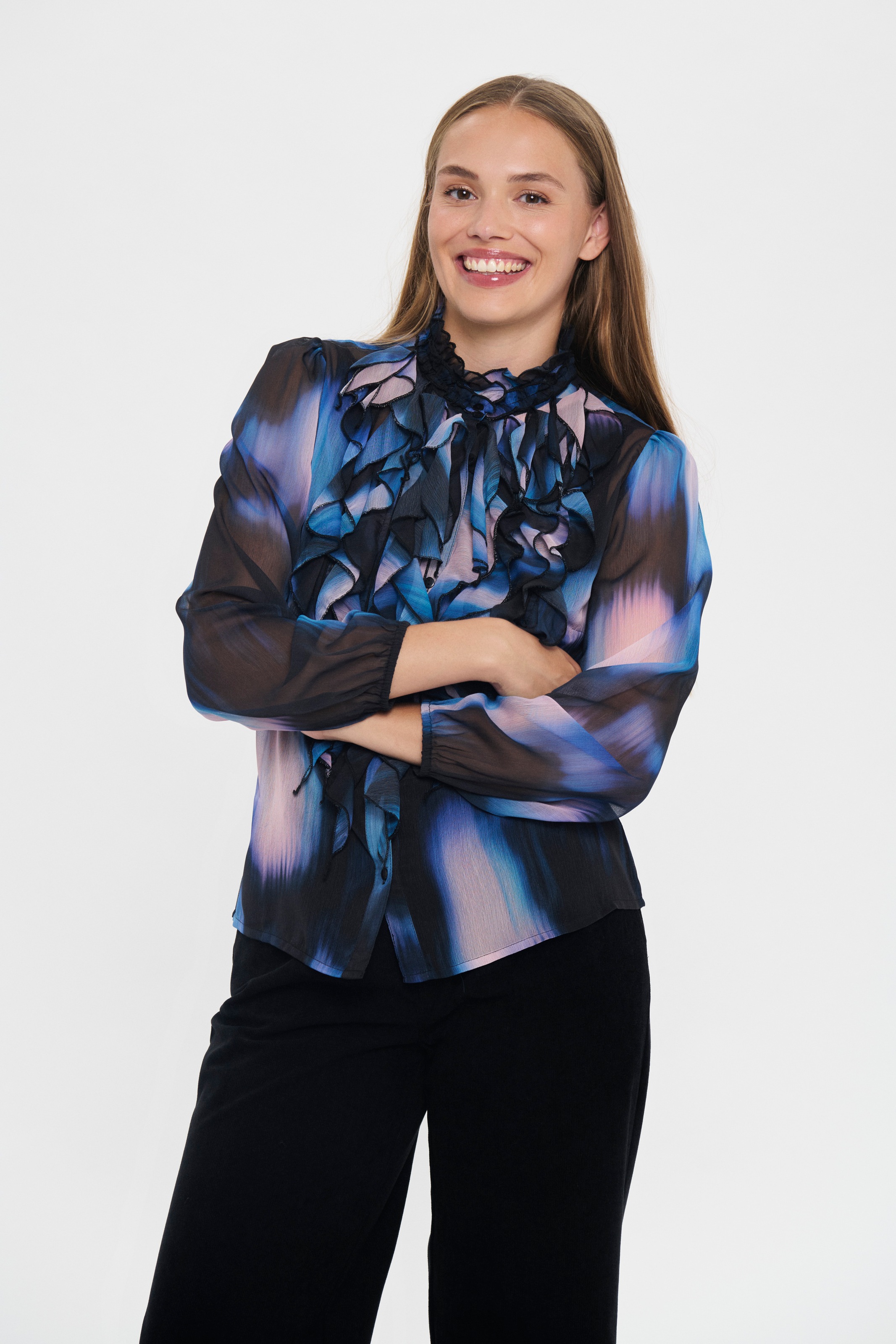 Image of Saint Tropez Rüschenbluse "LiljaSZ Crinkle LS Shirt" Kunstfaser, Regular fit