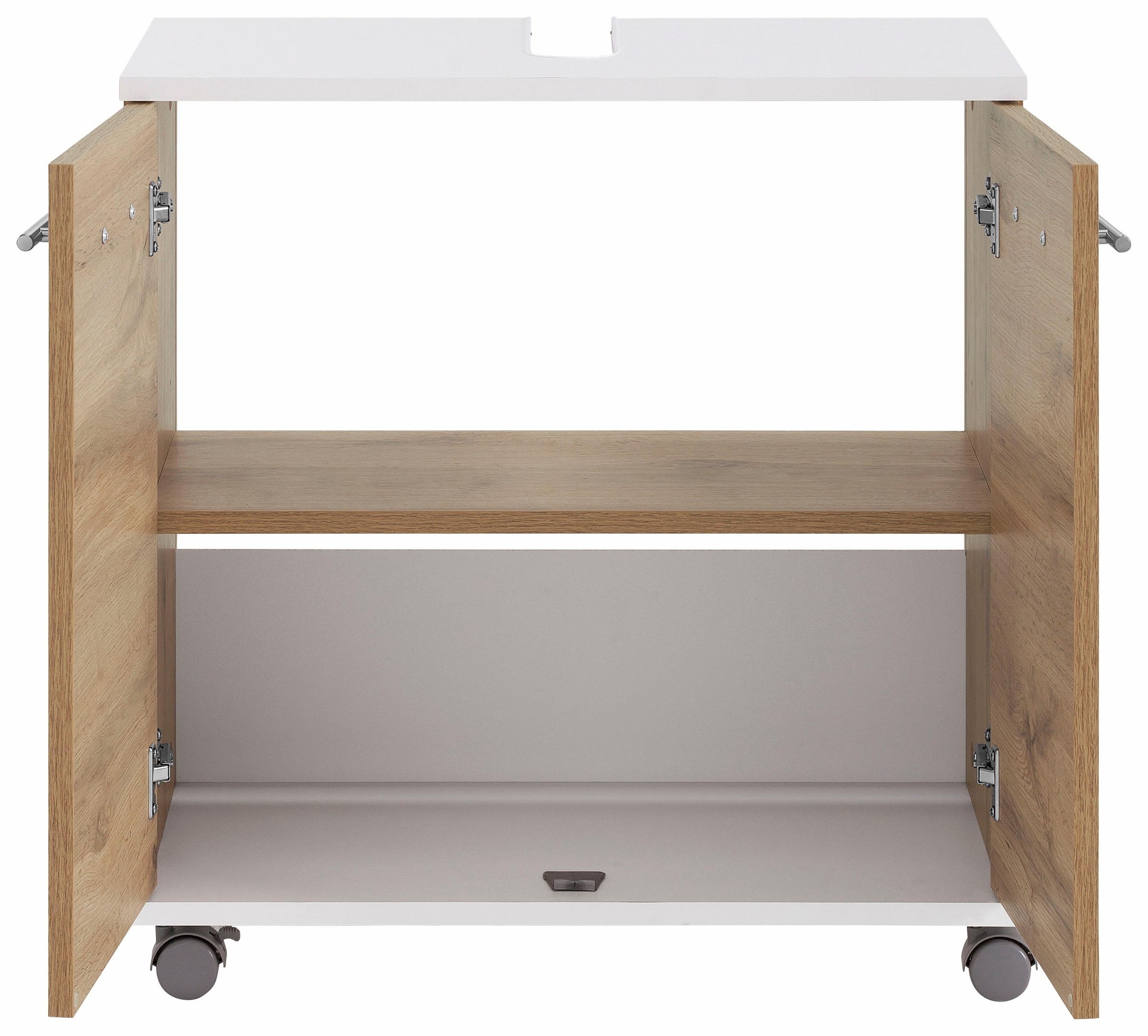 welltime Waschbeckenunterschrank »Emmi, Breite 59 cm«, Siphonausschnitt, Metallbeschläge