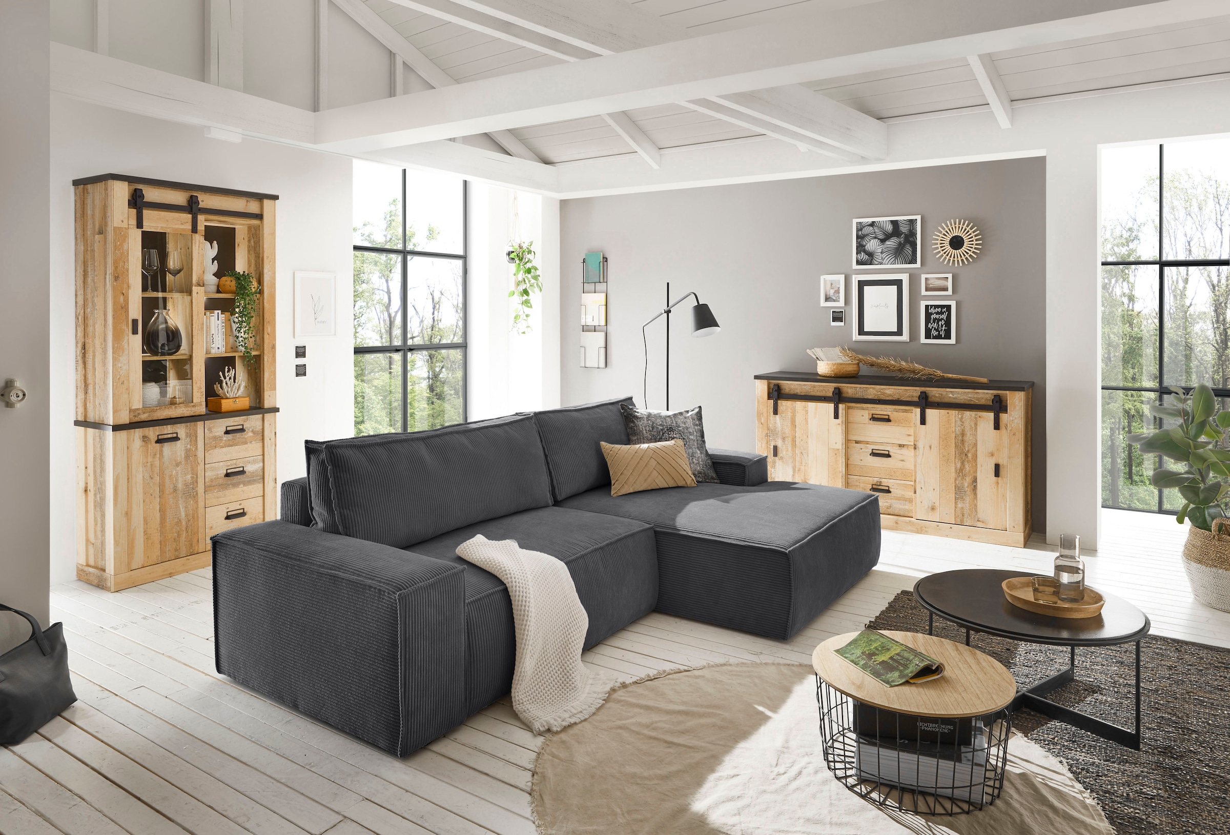 Home affaire Ecksofa »SHERWOOD L-Form, 267 cm - OTTO. Verlässliche Qualität.« Schlaffunktion mit Bettkasten (210x136 cm), Cord, Vintage, Samtvelours