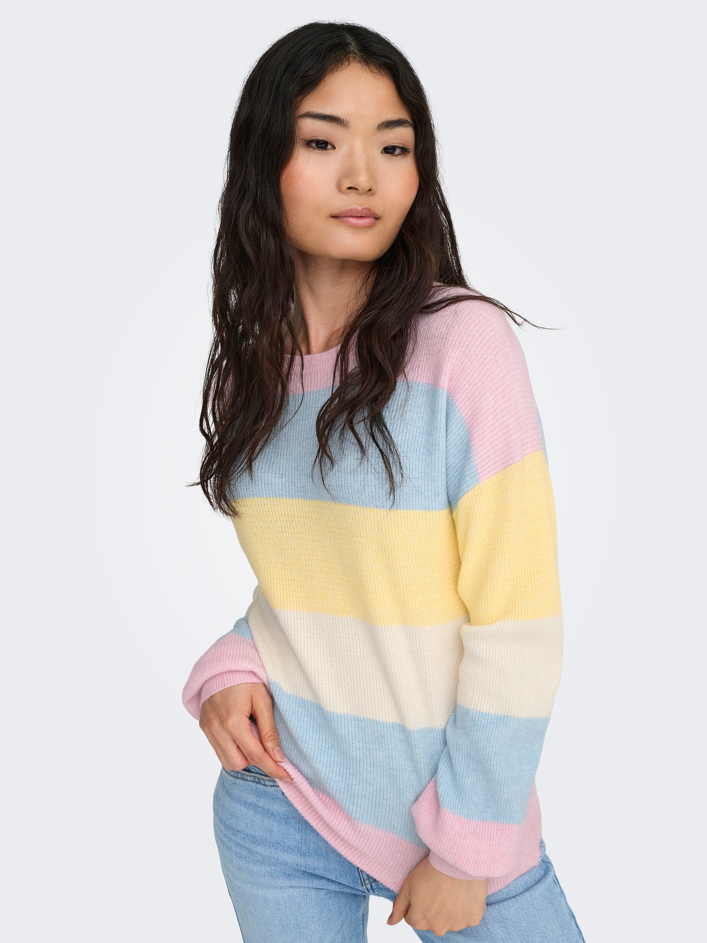 ONLY Pull en tricot »ONLATIA L/S STRIPE PULLOVER KNT NOOS« mélange viscose, coupe régulière