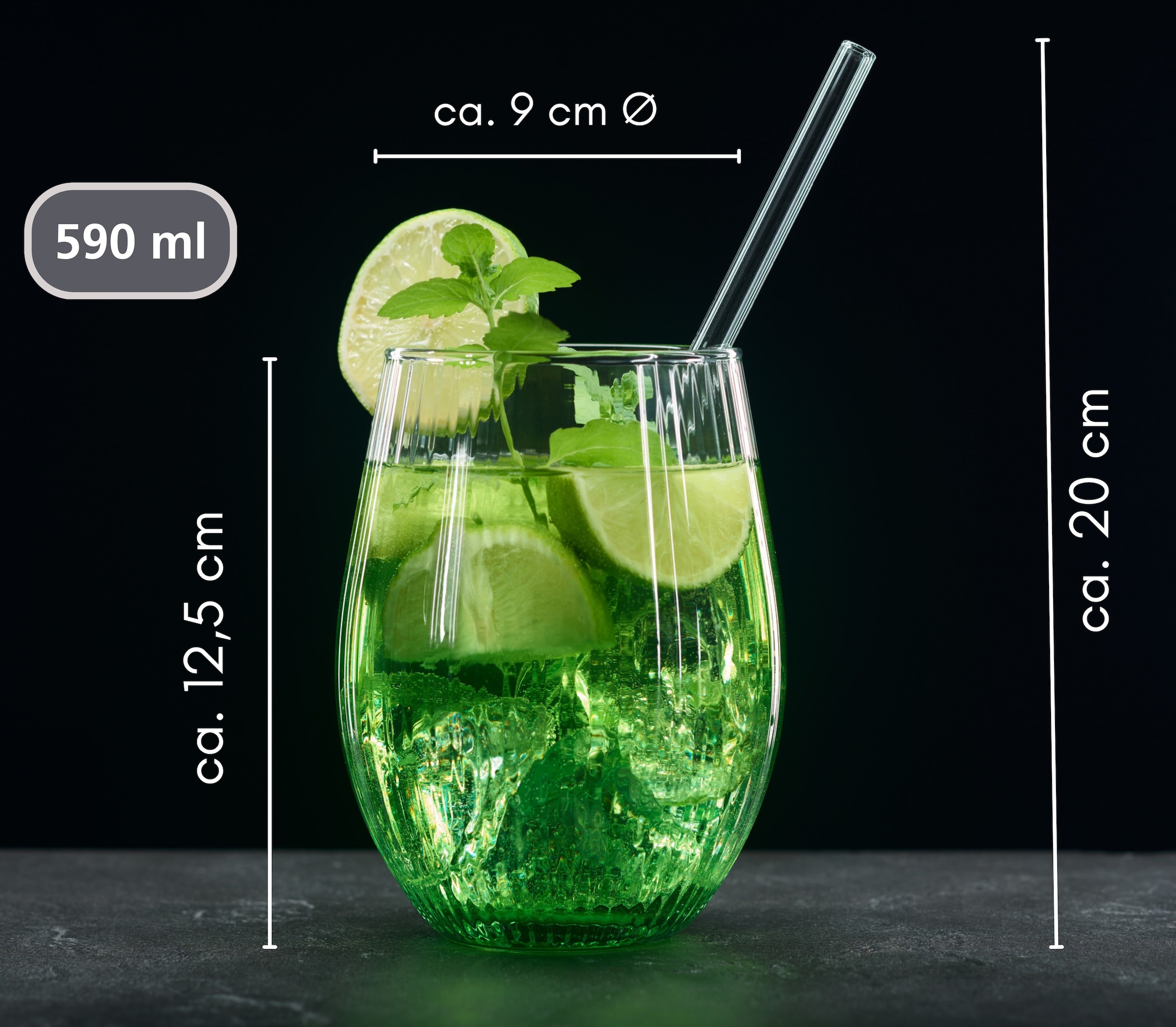 Ritzenhoff & Breker Gläser-Set »Spritz, Longdrinkglas« inkl. Glas-Trinkhalme, 590 ml, spülmaschinenfest