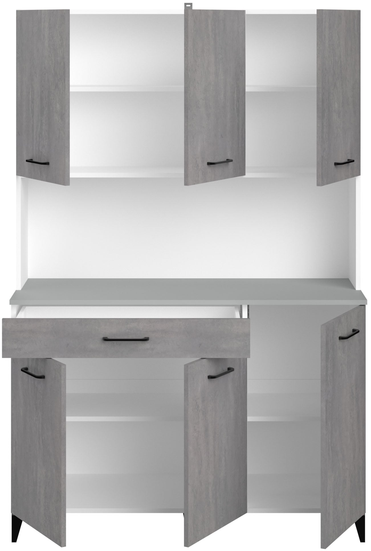 Parisot Schrank-Set »Parisot Malice 2«, (2 St., Buffet und Beistellschrank auf Rollen), Beton Optik mit schwarzen Griffen/Füssen