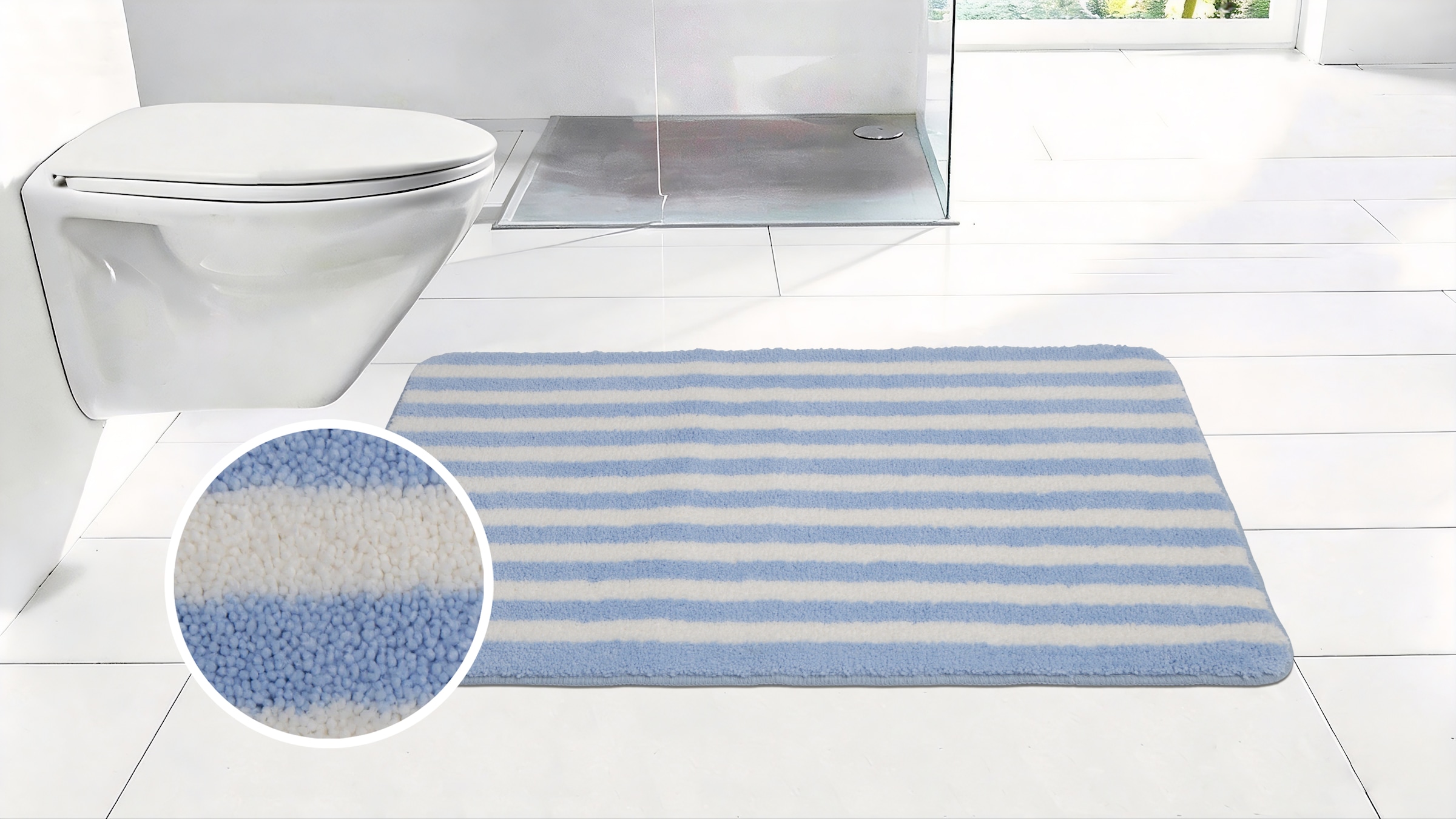 GOODproduct Badematte »Streifen, Jannika, Badvorleger, Badezimmer Teppich« Höhe 12 mm rutschhemmend beschichtet fussbodenheizungsgeeignet | schnell trocknend Scandi, modern, gestreift, Badteppich, Badematten