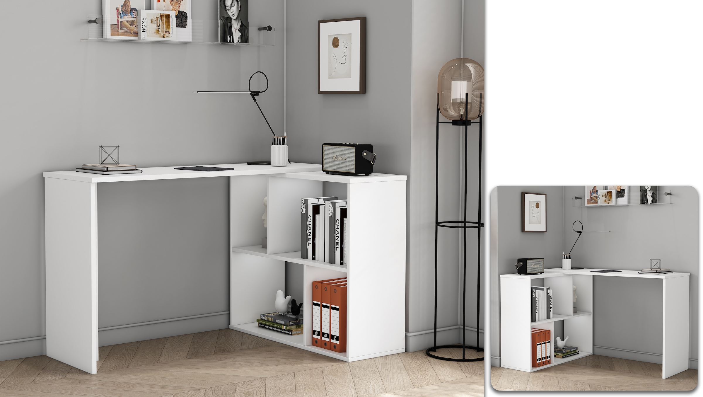 GOODproduct Eckschreibtisch »Jaaron« mit vier offenen Fächern, modernes und elegantes Design