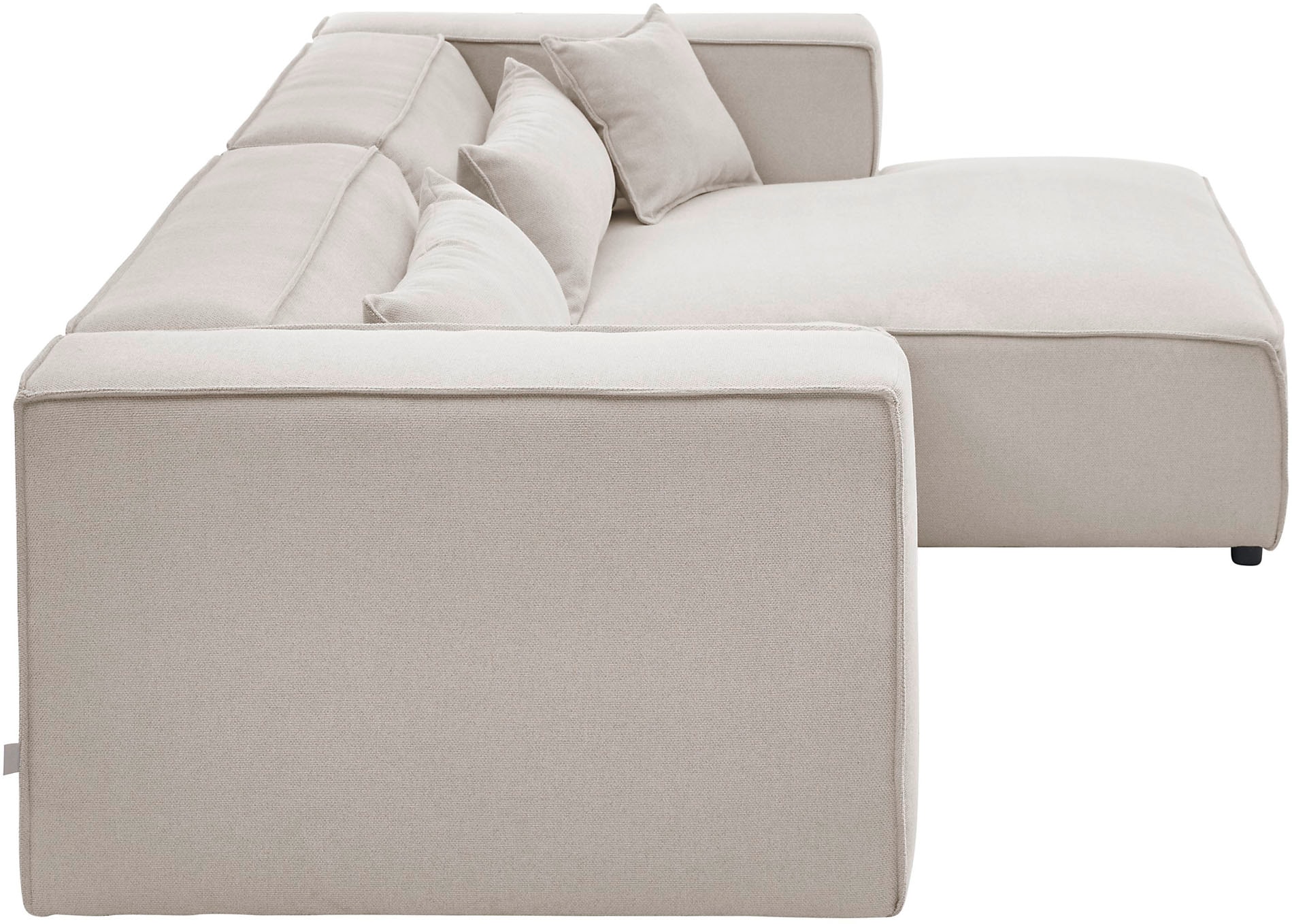 LeGer Home by Lena Gercke Ecksofa »PIARA mit Kedernaht, Cord, Leinenoptik o. Strukturstoff, Couch, L-Form«, wahlweise Ottomane rechts/links, schwarze Füsse, bequemer Sitzkomfort