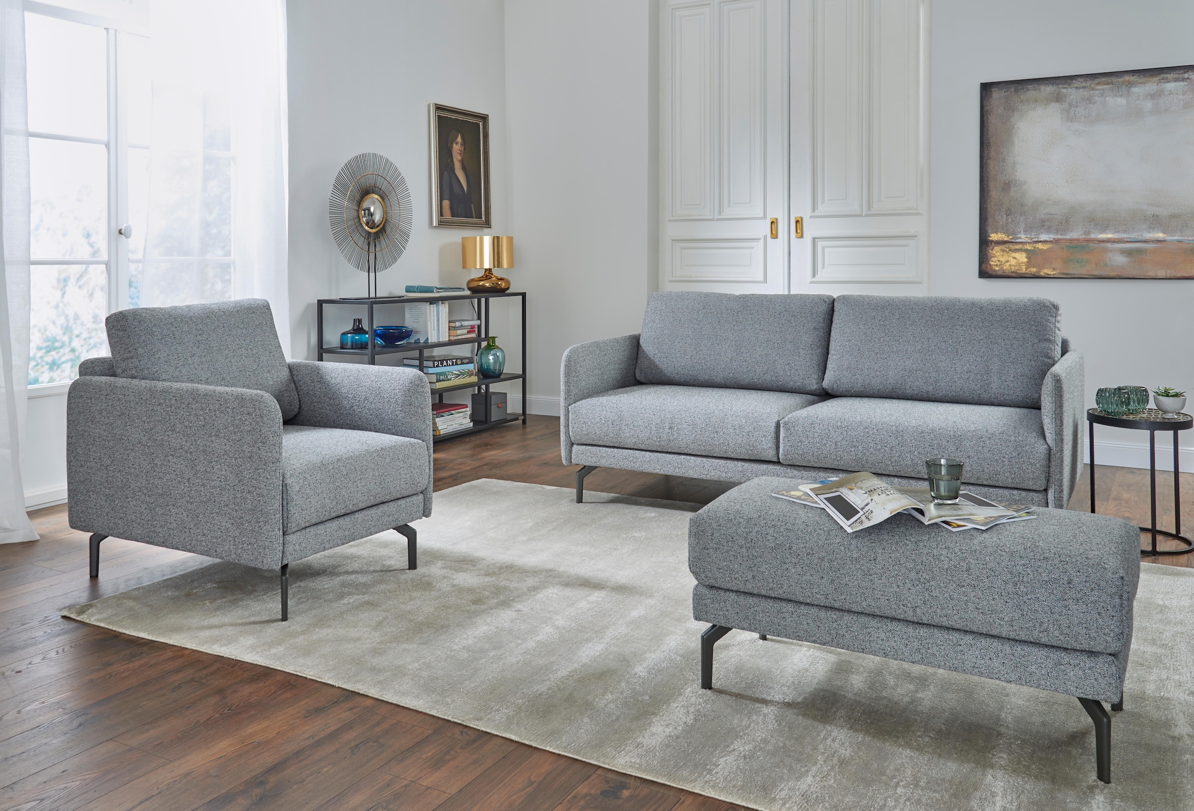Creation BY ROLF BENZ 3-places »CR.450, Designsofa, edles Sofa, Loungesofa, Ledersofa, klares Design« accoudoir très étroit, largeur 190 cm, pied en aluminium coulé gris ombre