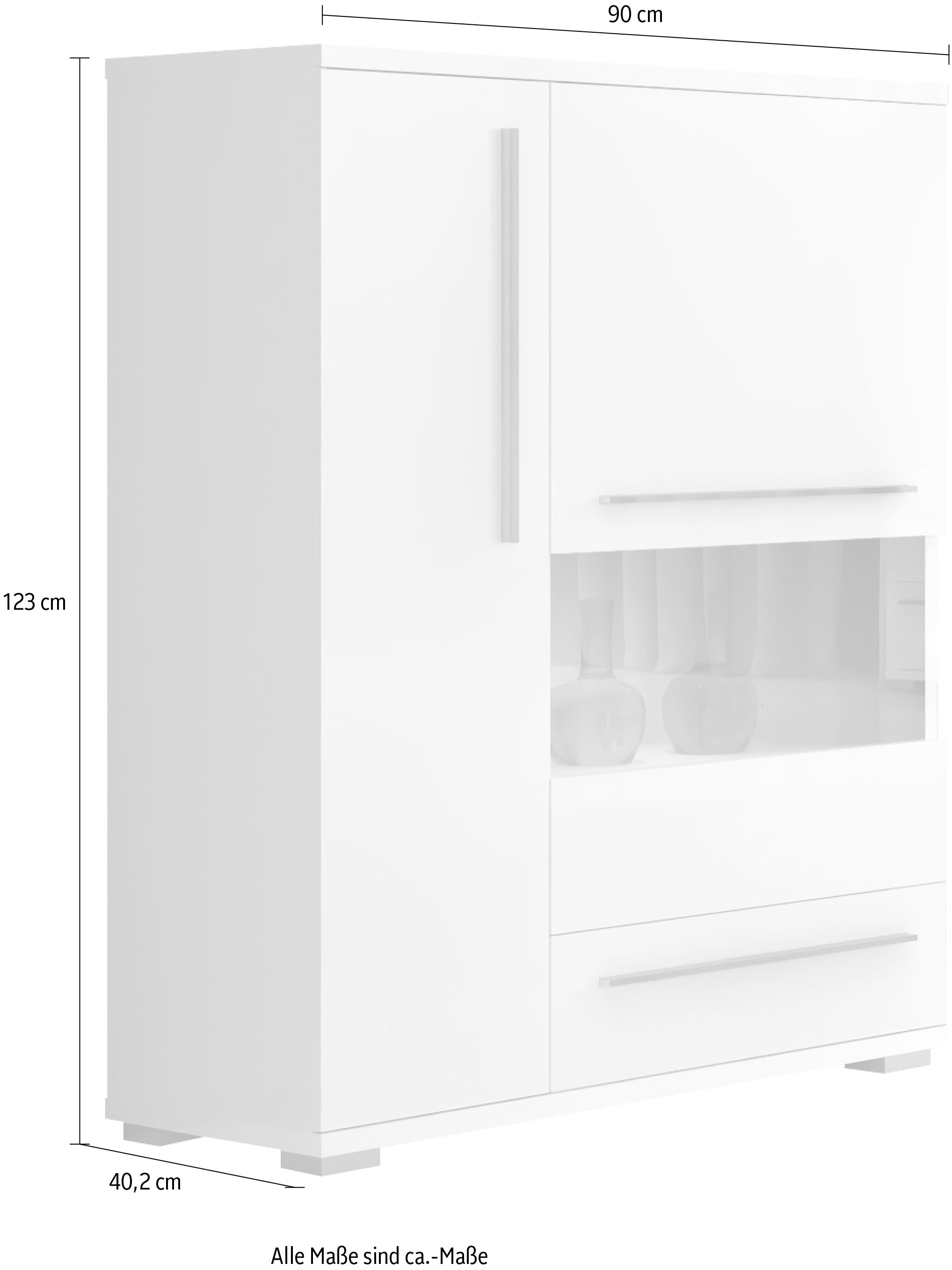 Places of Style Highboard »Piano Vitrine«, UV lackiert, Soft-Close Funktion