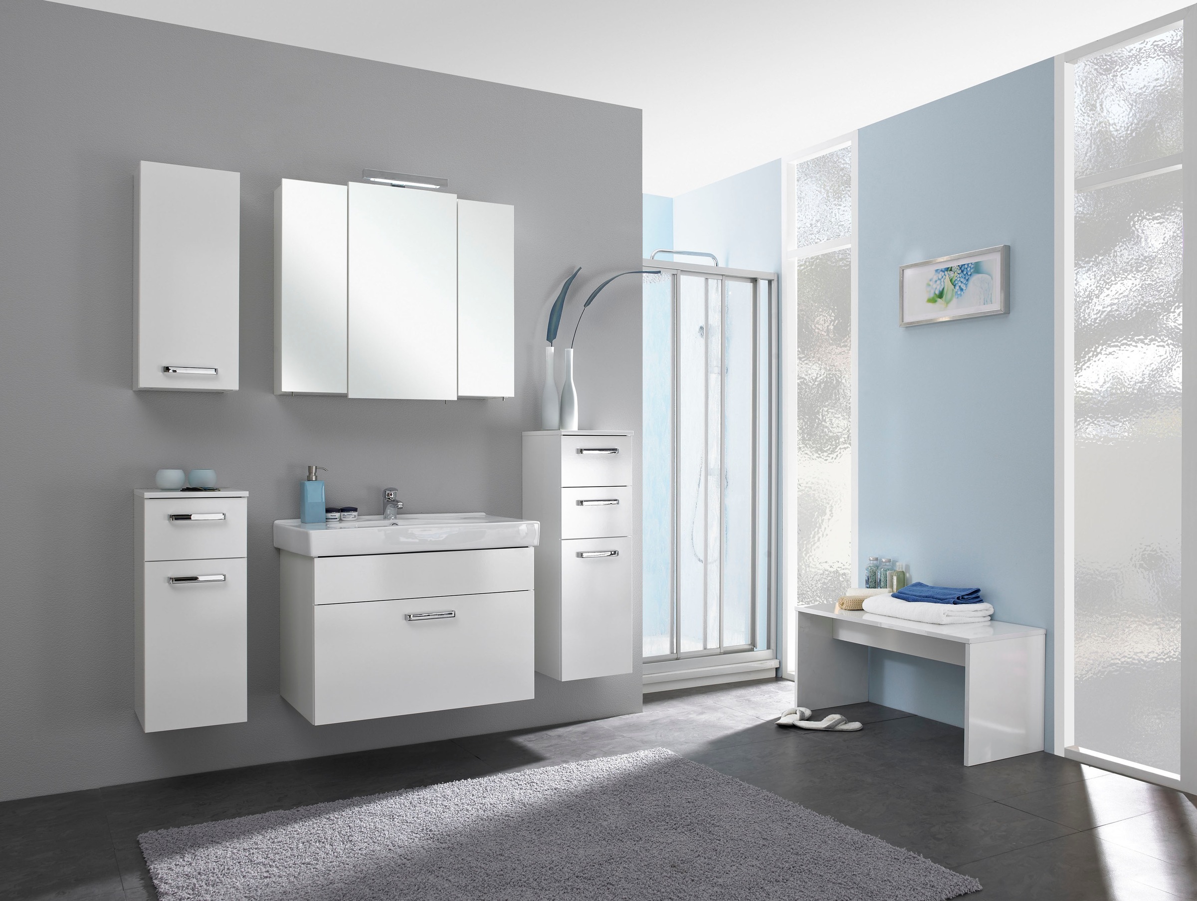 Saphir Waschtisch »Quickset Keramikwaschtisch mit Unterschrank, 80 cm breit, Badmöbel« Waschplatz mit 1 Schublade, inkl. Türdämpfer, Griffe Chrom Glanz