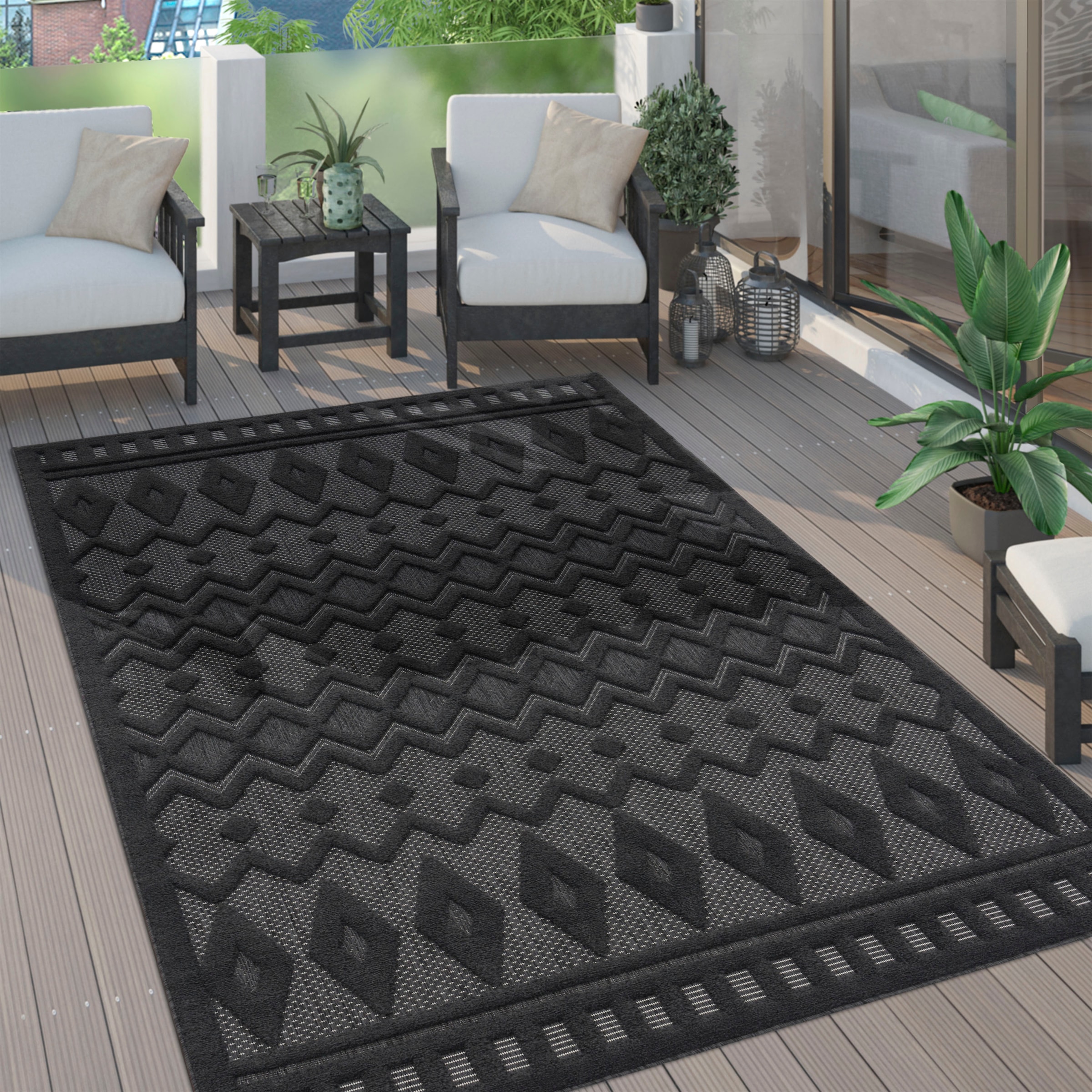Paco Home Teppich »Livorno 671«, rechteckig, 14 mm Höhe, Uni-Farben, Scandi, Rauten Muster, Hoch-Tief Effekt, Outdoor geeignet