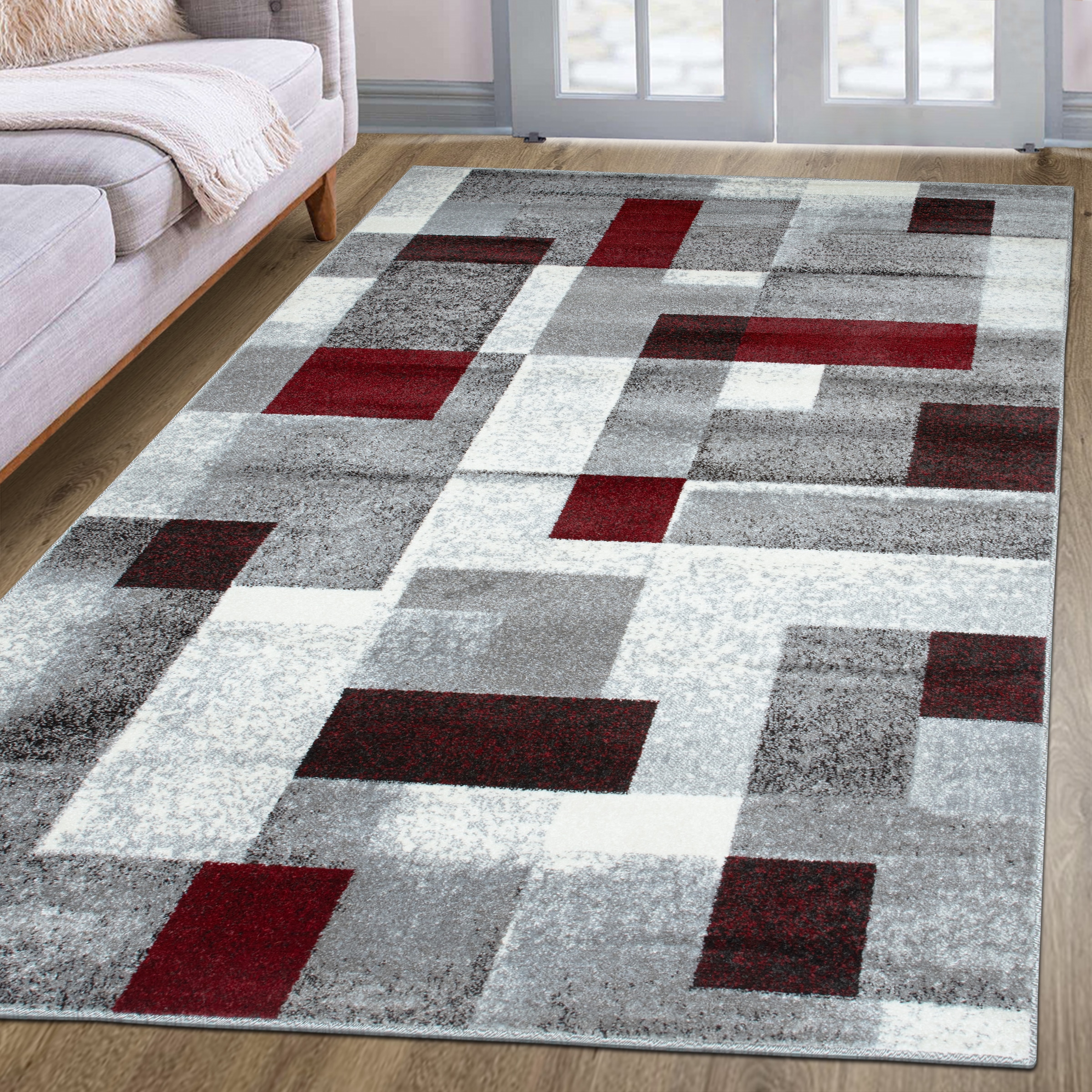 GOODproduct Tapis »Corine« Rectangulaire 9 mm Höhe Avec poil particulièrement doux, poil ras, design moderne à carreaux,