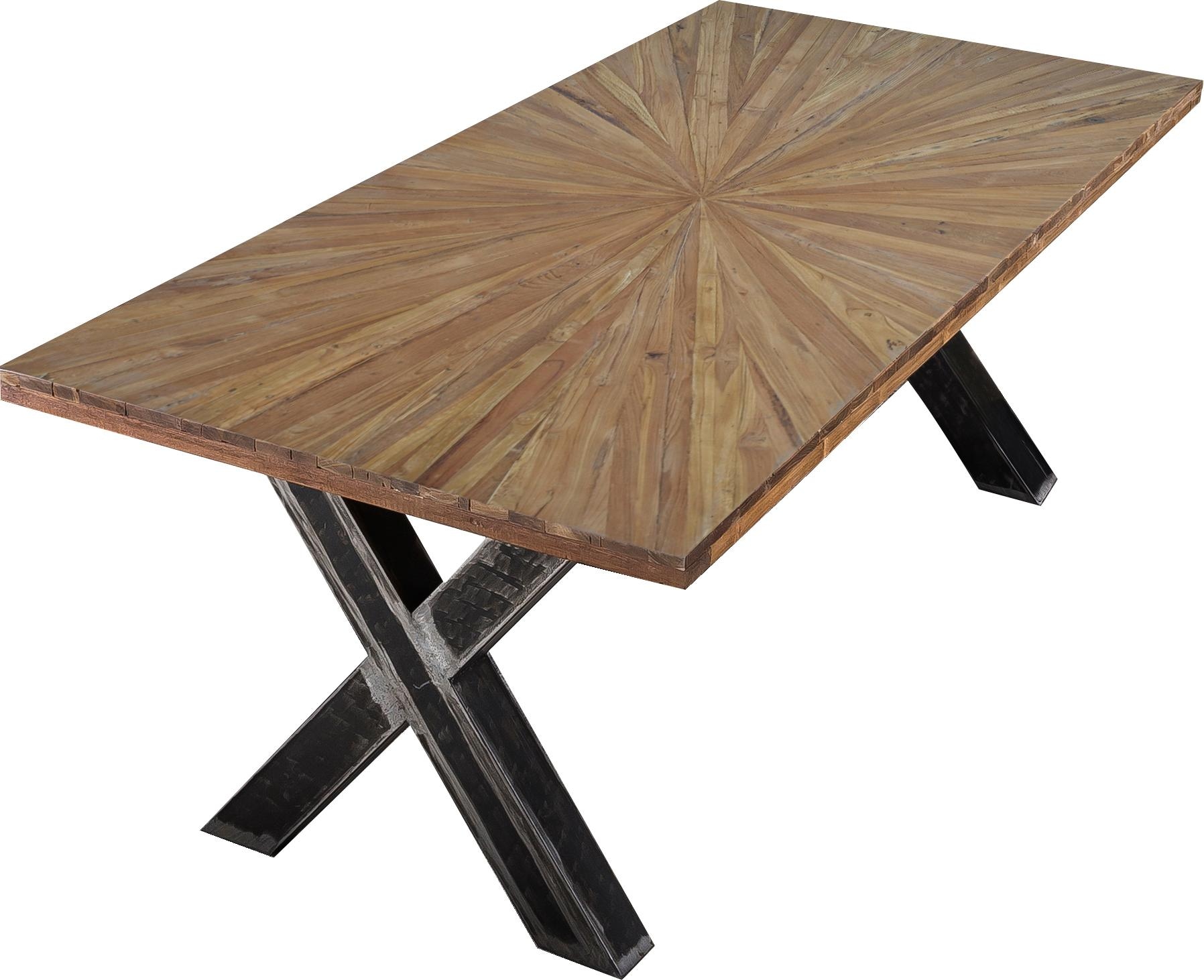 SIT Table de salle à manger »Skopje Recyceltes Teakholz mit Sonnen-Design & X-Gestell aus Metall« Teck massif rencontre une structure caractéristique en X
