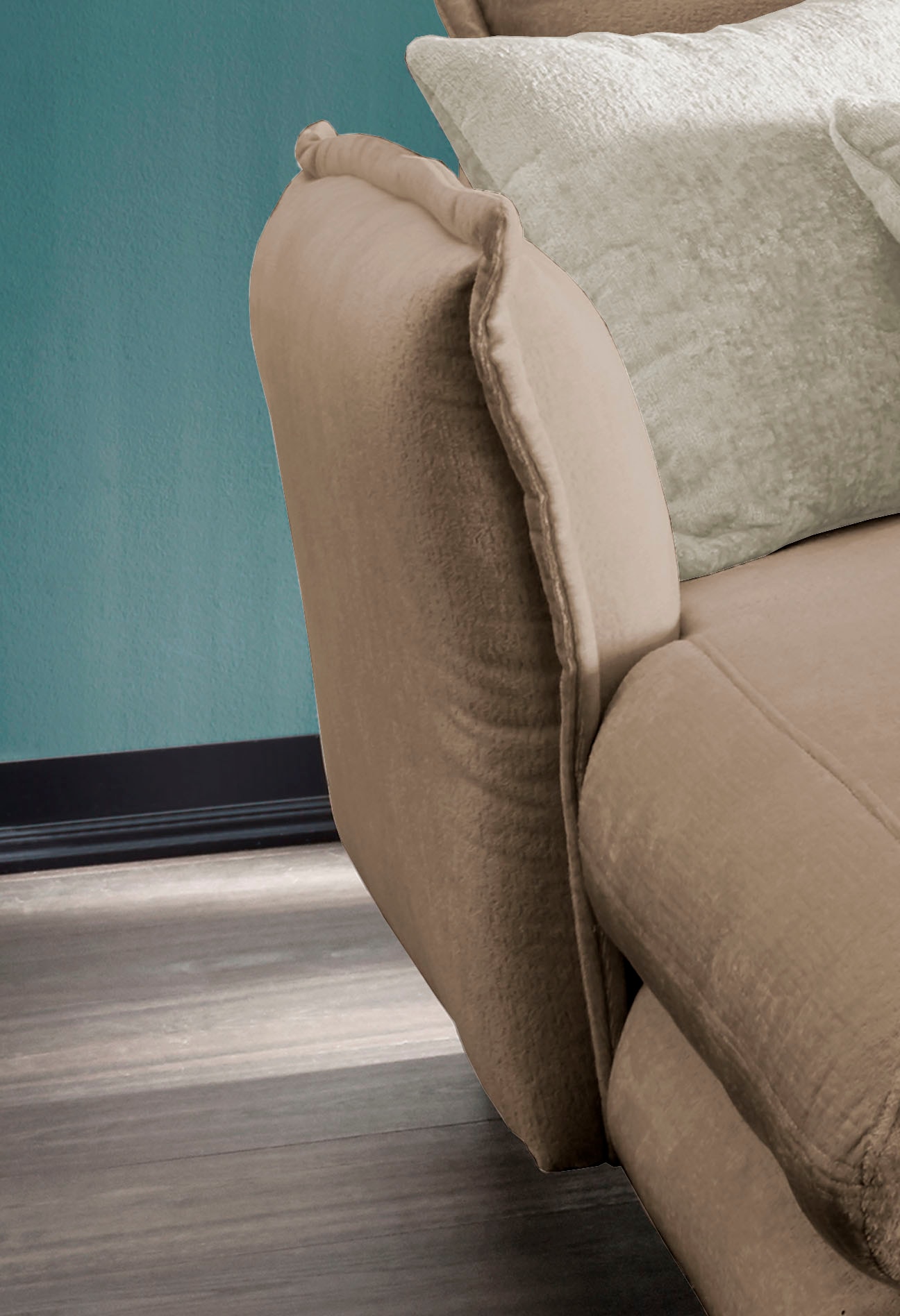 INOSIGN Ecksofa »Lazio modern und bequem, schmale Armlehnen, tolle Detailverarbeitung«, zwei verschiedene Fussfarben wählbar