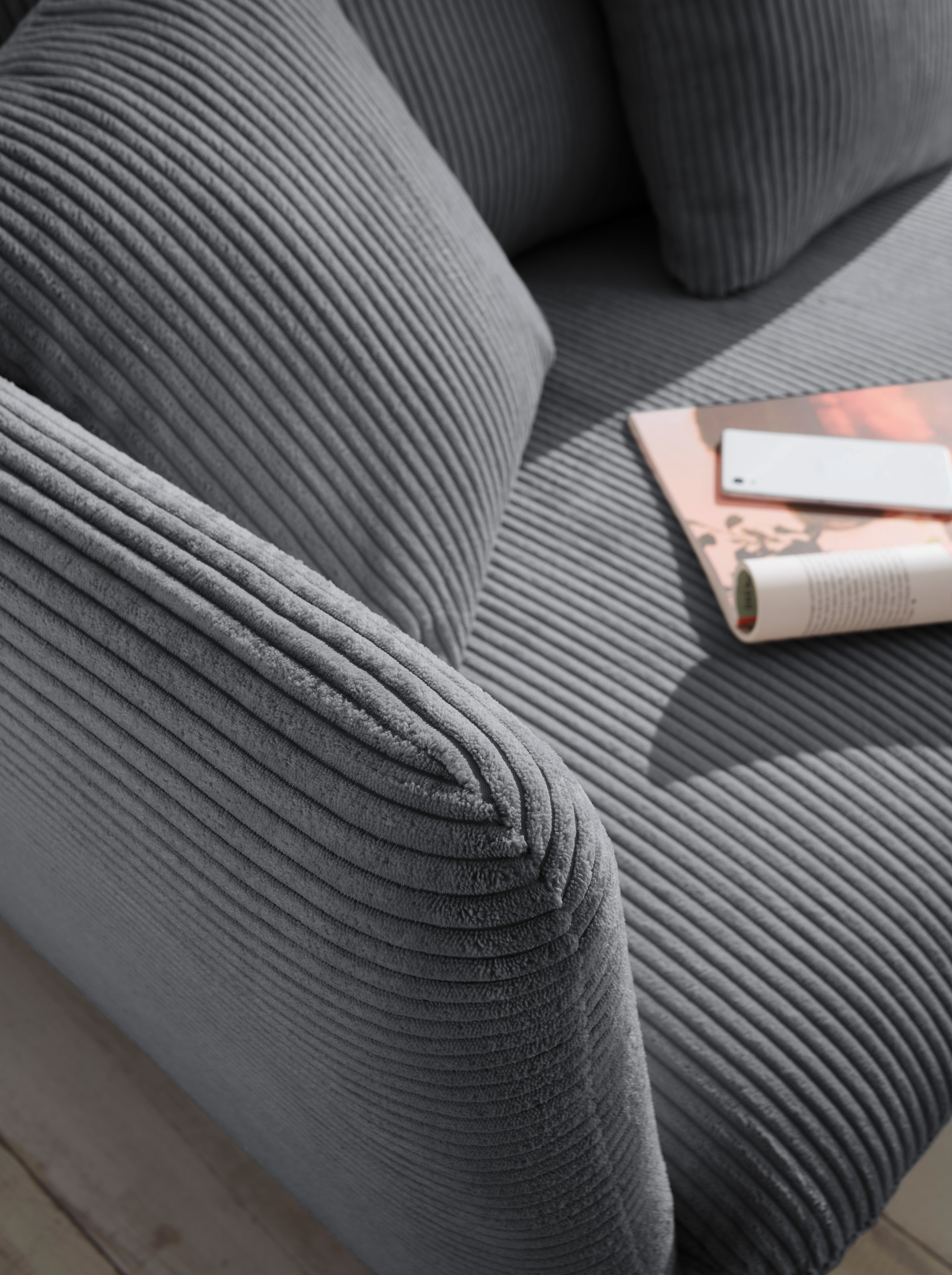 GOODproduct Ecksofa »MERLE, 258 cm, L-Form, traumhafter Cord,« mit Bettfunktion und Bettkasten, Liegefläche 224 x 139