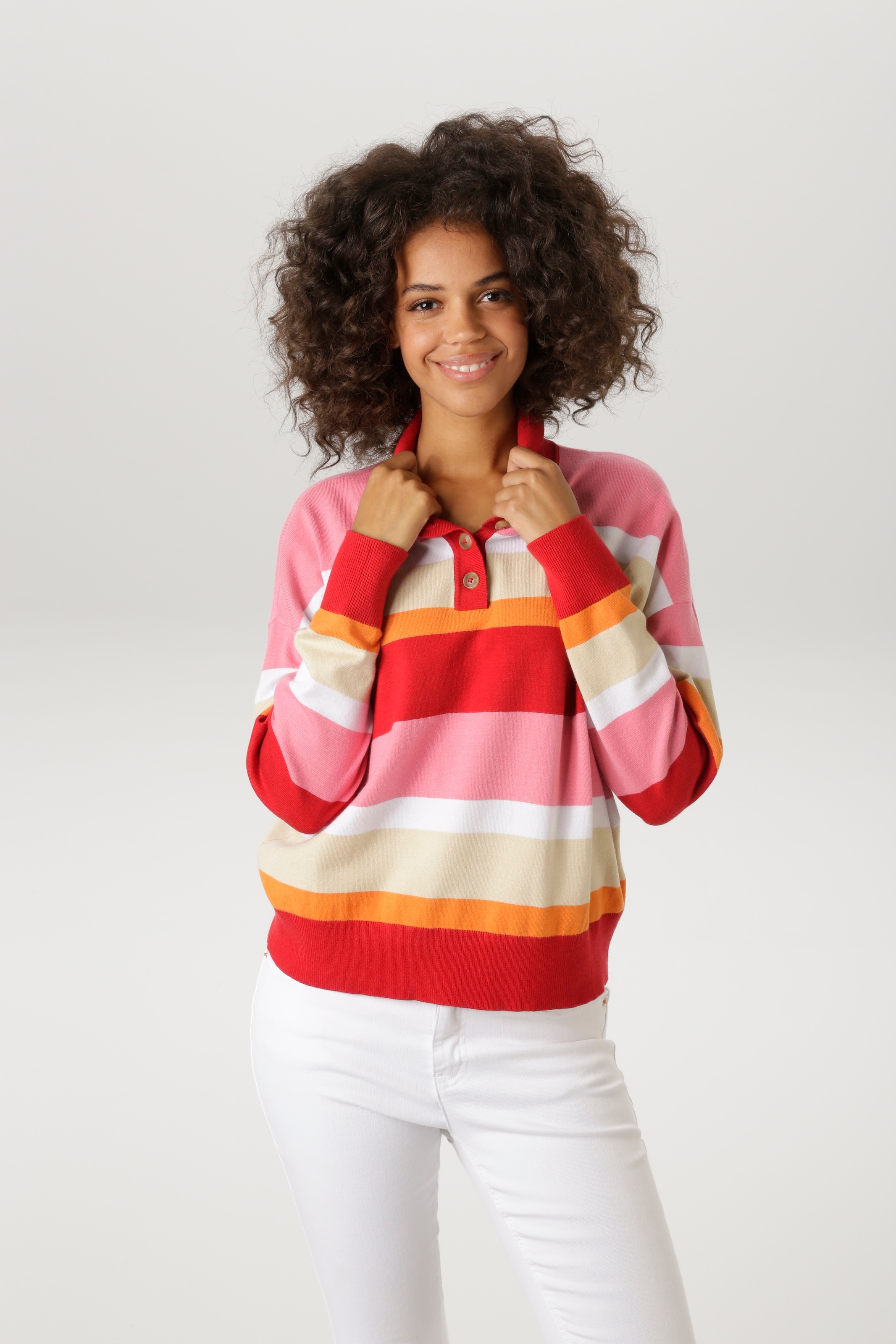 Image of Aniston CASUAL Strickpullover mit Polokragen und kurzer Knopfleiste
