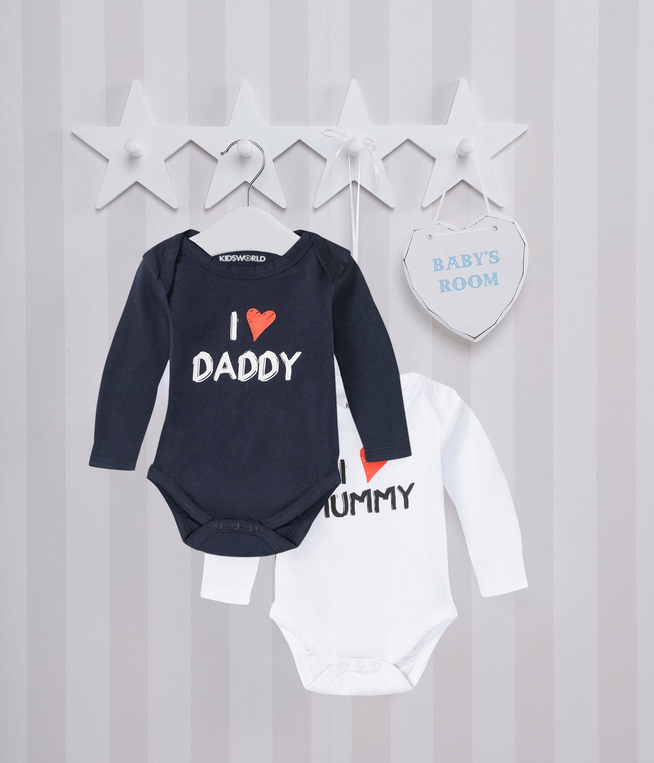 KIDSWORLD Langarmbody »2er Pack Baby-Body Sprüche, Mummy&Daddy«, aus Bio-Baumwolle