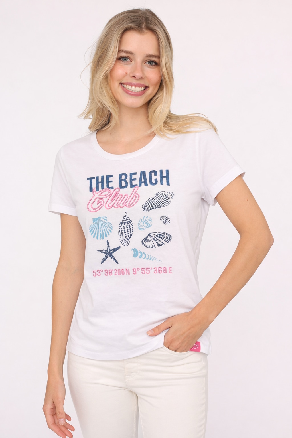 Image of Zwillingsherz T-Shirt ""Beach"" Rundhals, grosses maritimes Motiv mit Stickerei