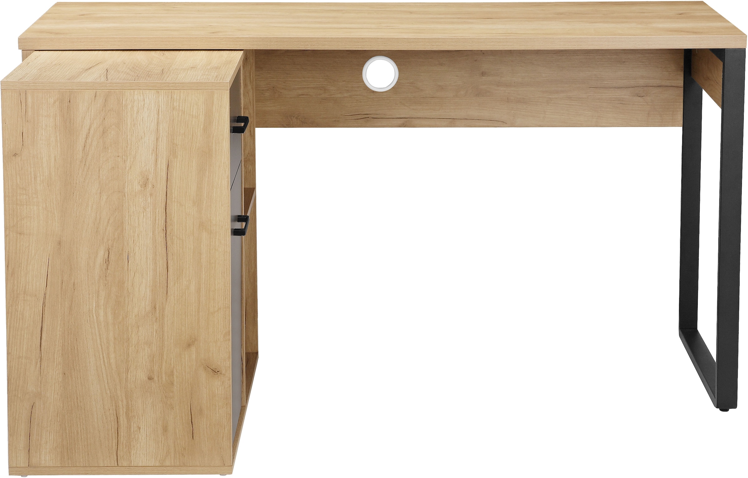 Places of Style Eckschreibtisch »Moid, Computertisch, Kabeldurchlass, mit Regalfächern,«, Schublade und Tür, flexibles Regalelement, 140x82-115 cm