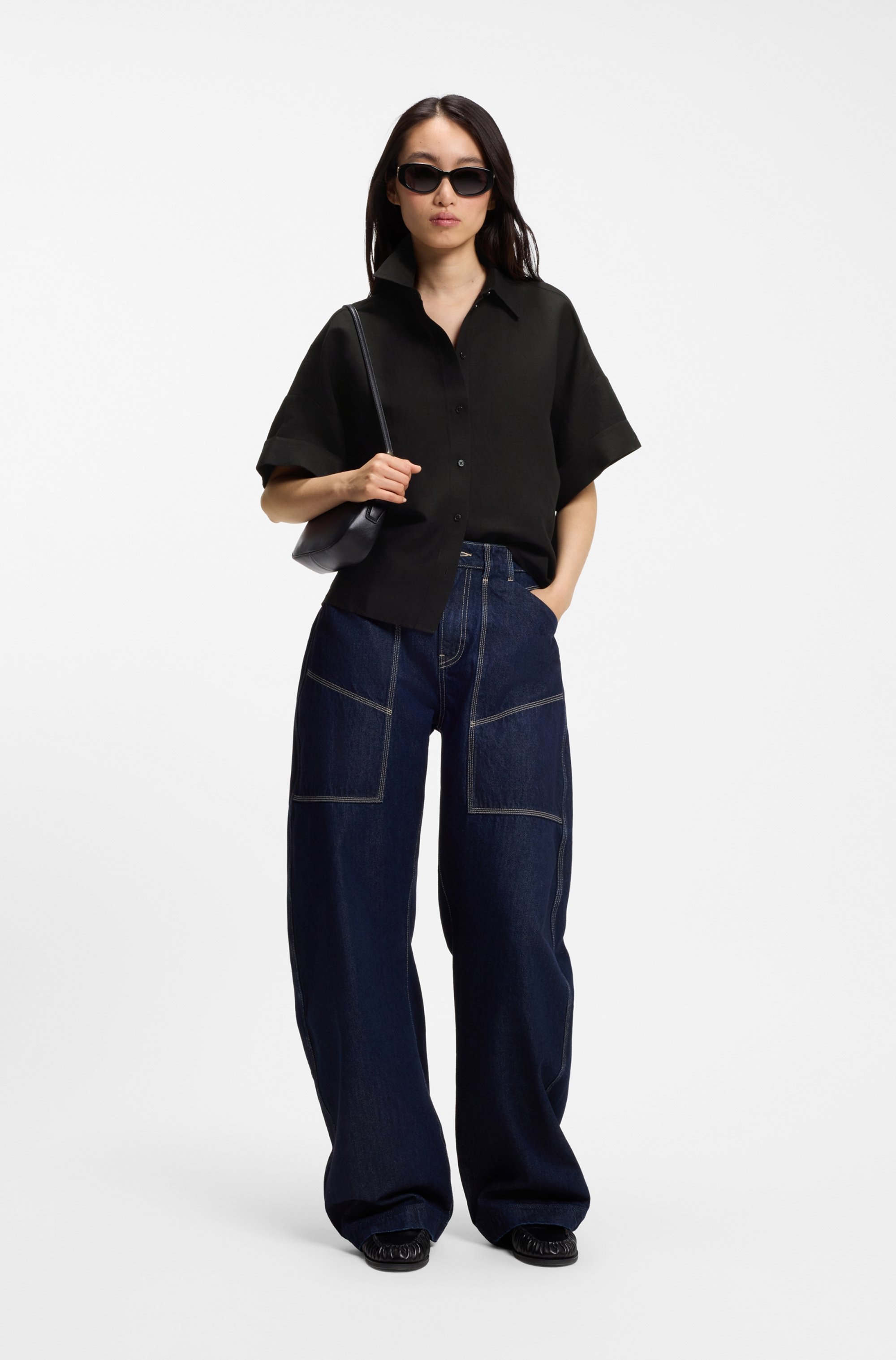 BOSS ORANGE Hemdbluse »Bisenas Premium Damenmode« mit Spitzkragen, Leinen-Mix