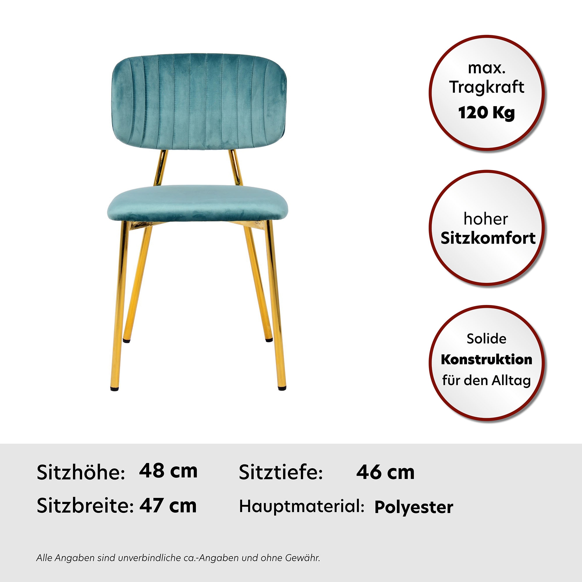 Kayoom Esszimmerstuhl »Stuhl Kian 125 2er-Set,filigranes Metallgestell,pflegeleicht Samtbezug« (Set) 2 Stk.samtweicher Bezug, pflegeleichter Samtbezug