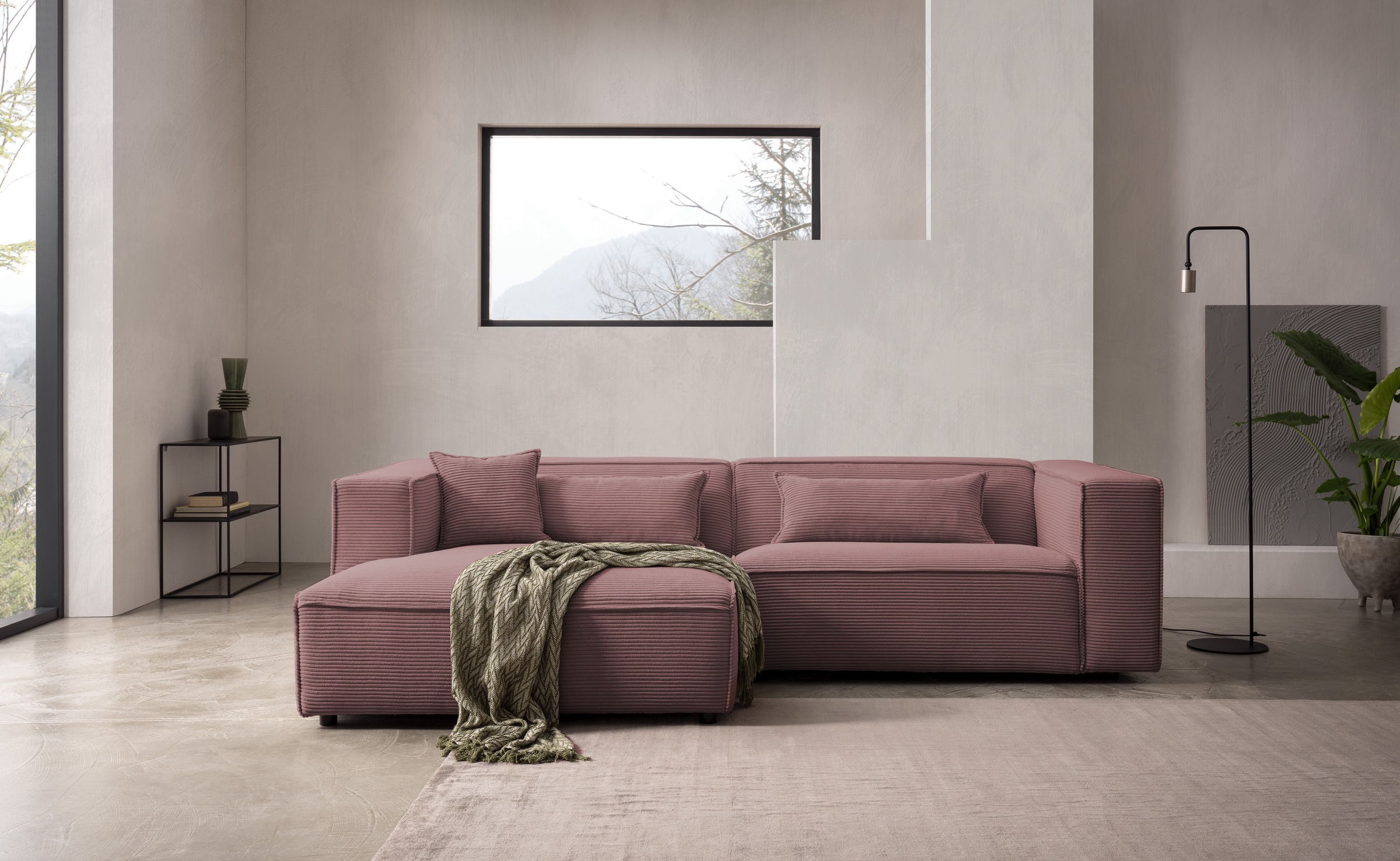LeGer Home by Lena Gercke Canapé d'angle »PIARA Cord mit Kedernaht L-Form« ottomane au choix droite/gauche, pieds noirs, confort d'assise agréable
