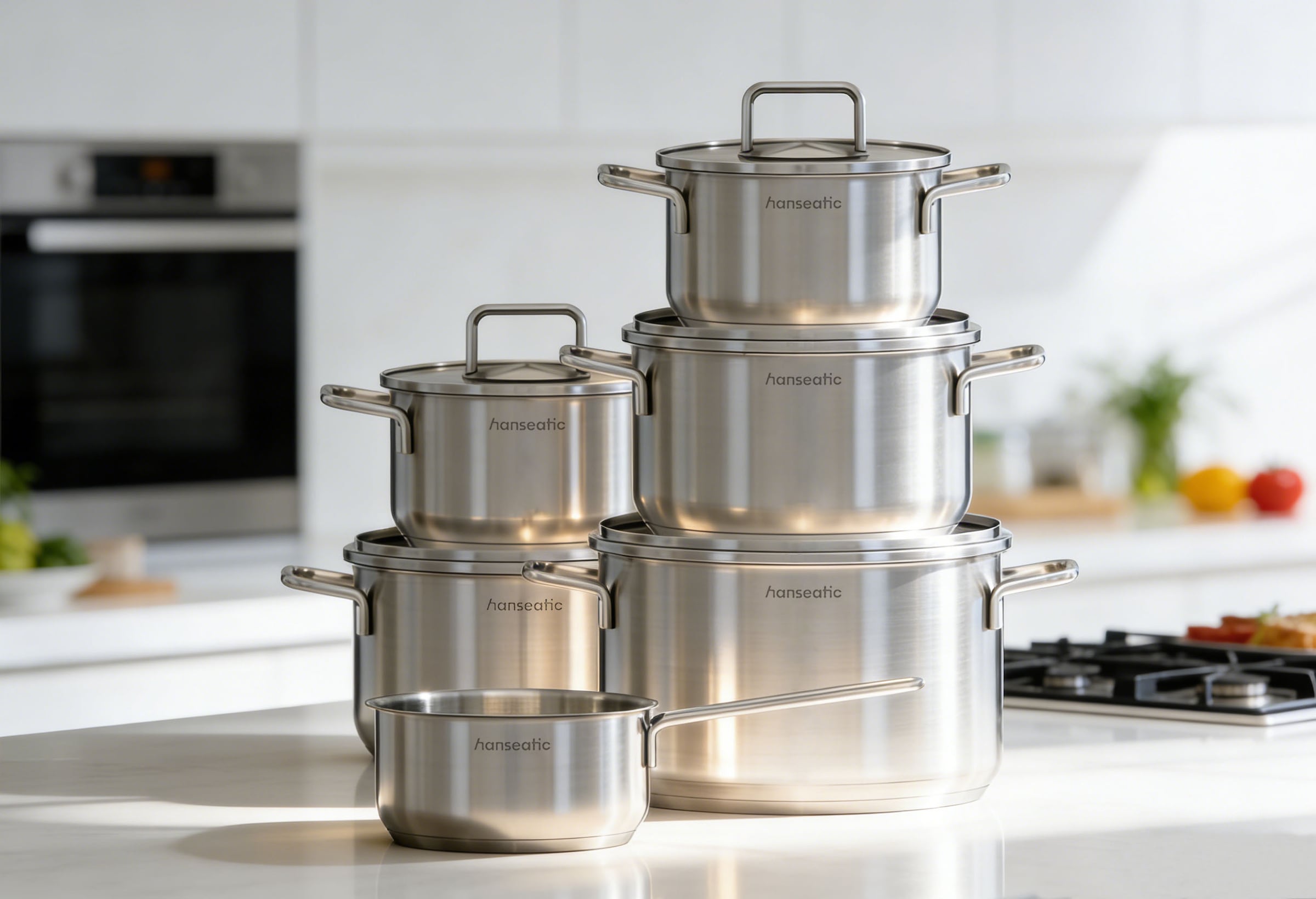 Hanseatic Topf-Set »BASIC« Set, Stielkasserolle 16 cm, Kochtopf 2x16/2x20/1x24 cm, 11 tlg. Edelstahl 18/10