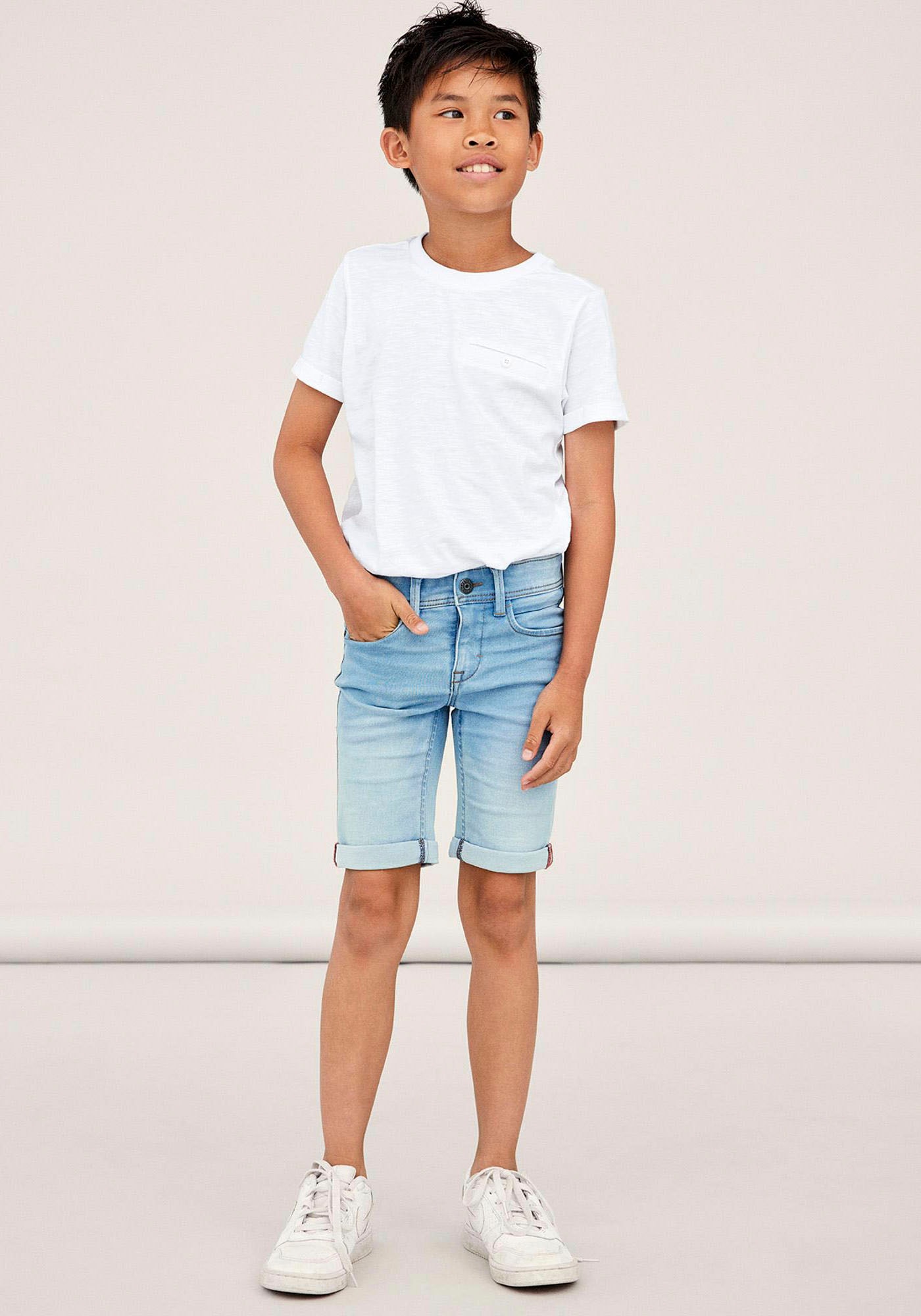 Image of Name It Jeansshorts "NKMSILAS SLIM DNM L SHORT" Baumwollmischung, Stretch, Umschlagsaum