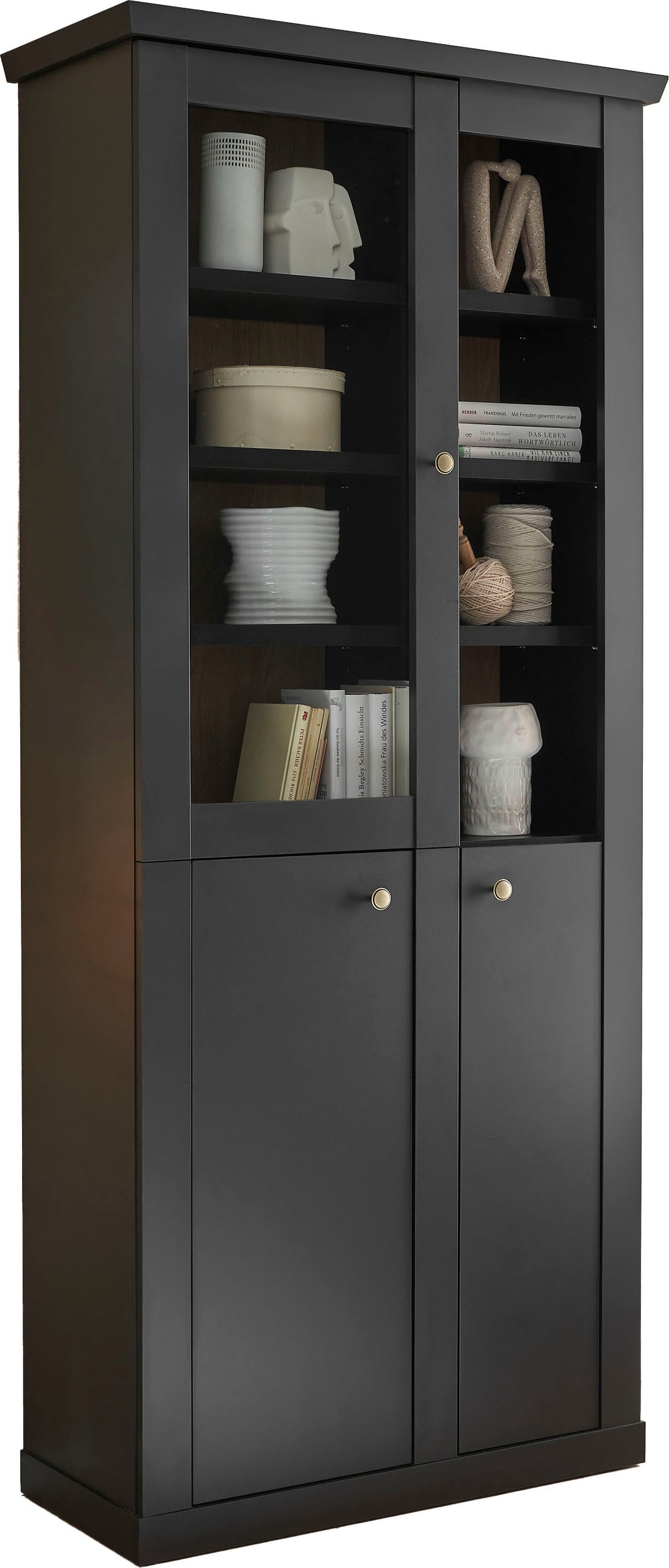 Home affaire Vitrine »Lincoln, Hochschrank im Landhausstil, moderne Glasvitrine« edles Design, messingfarbene Knopfgriffe, vielseitig einsetzbar