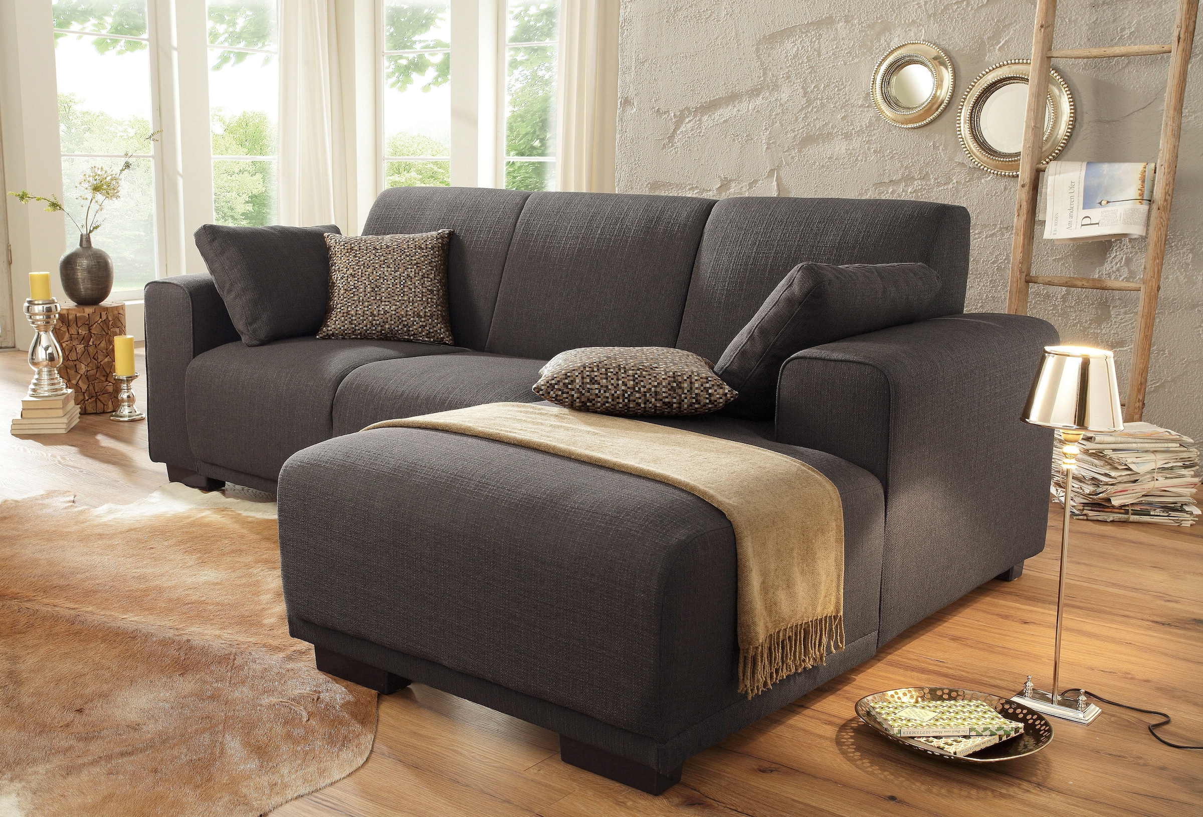 Home affaire Ecksofa »BORNHOLM L-Form mit Recamiere, Masse B/T/H: 234/162/85 cm«, Recamiere links oder rechts bestellbar, Wellenfederung, inkl. 2 Kissen