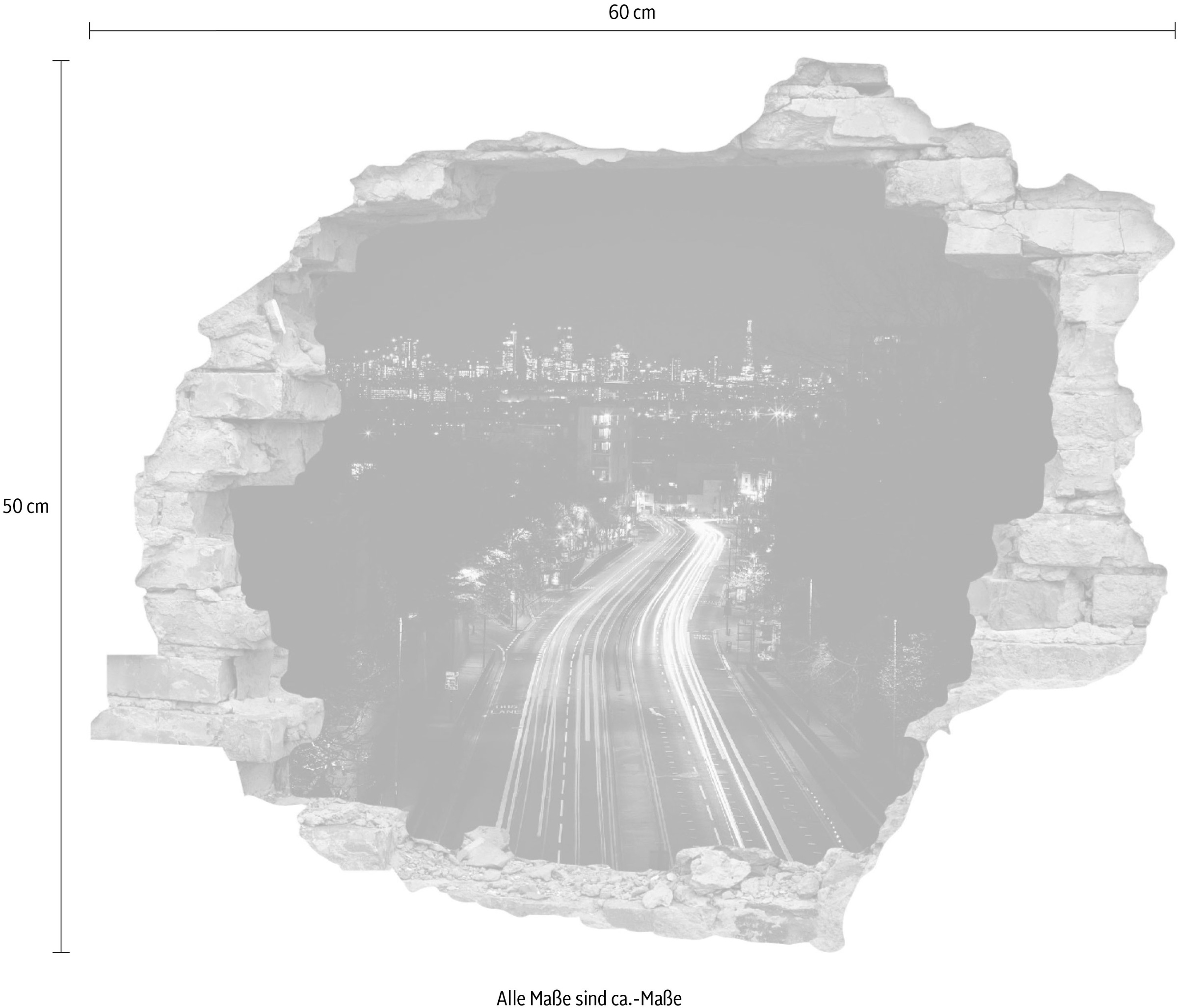 queence Wandtattoo »Strasse bei Nacht«, (1 St.), Wandsticker, Wandbild, selbstklebend, 3D, Wanddurchbruch