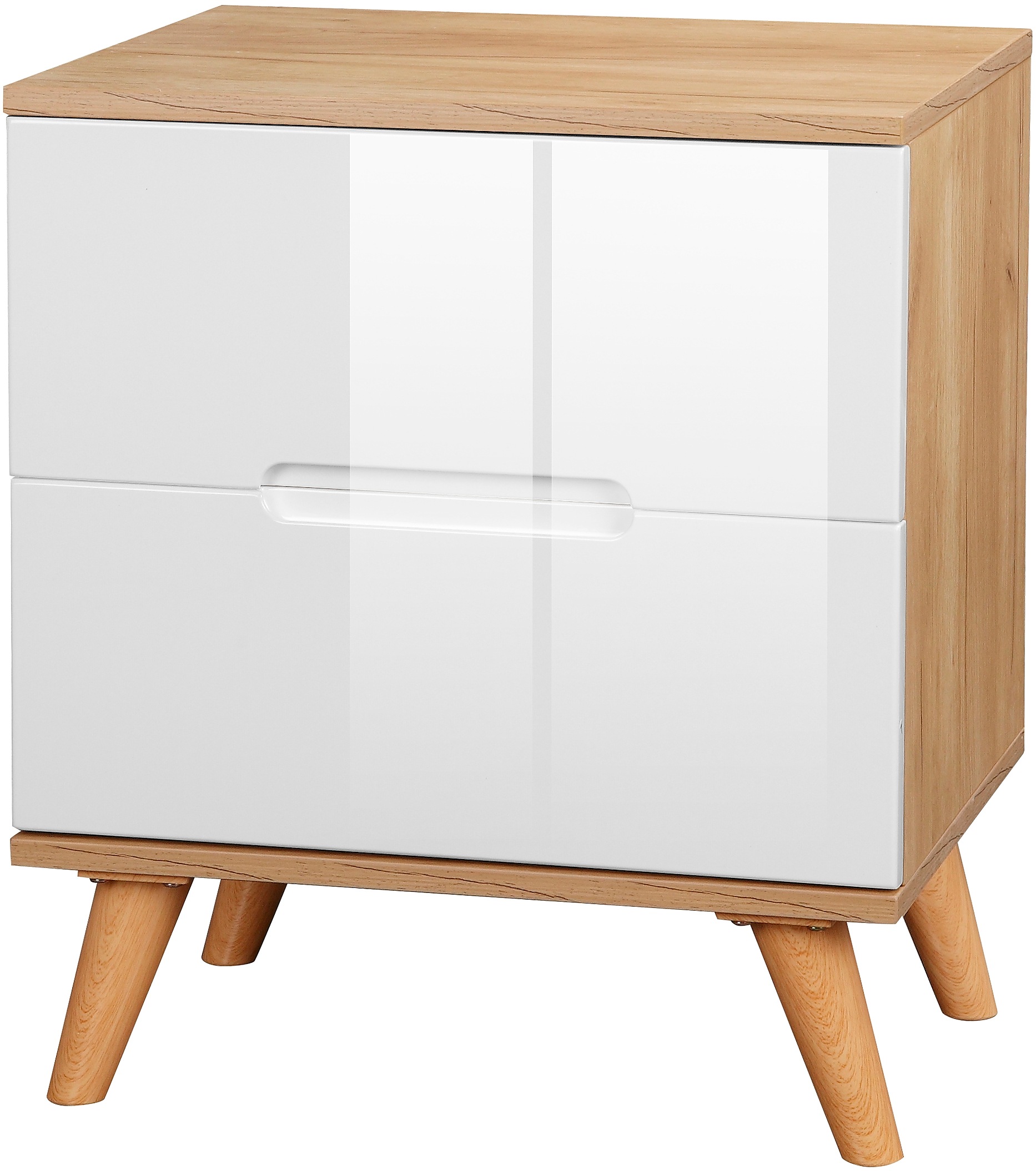 Image of GOODproduct Nachtschrank "Lund Nachttisch Beistellschrank Kommode mit Hochglanzfronten" Nachtkommode mit 2 Schubladen Bestseller im skandinavischem Design